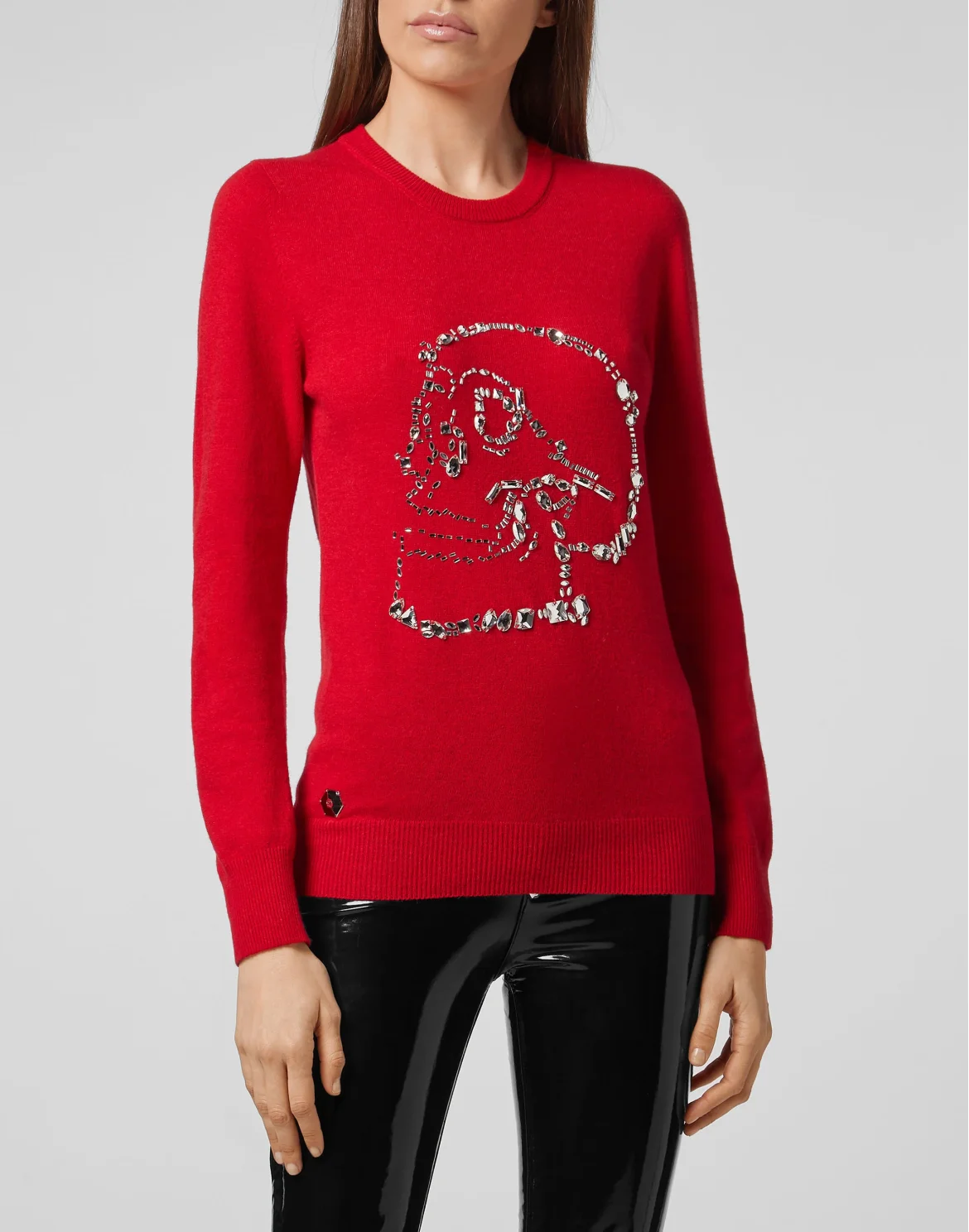 Pullover Round Neck LS Look At Me  Skull crystal, цвет: Красный