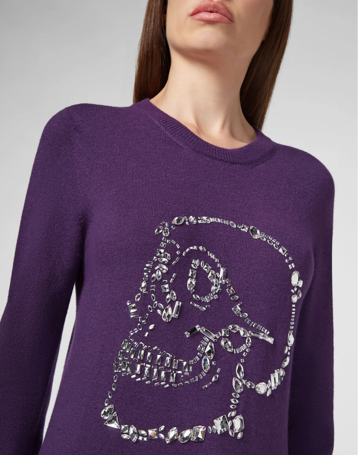 Pullover Round Neck LS Look At Me  Skull crystal, цвет: Фиолетовый