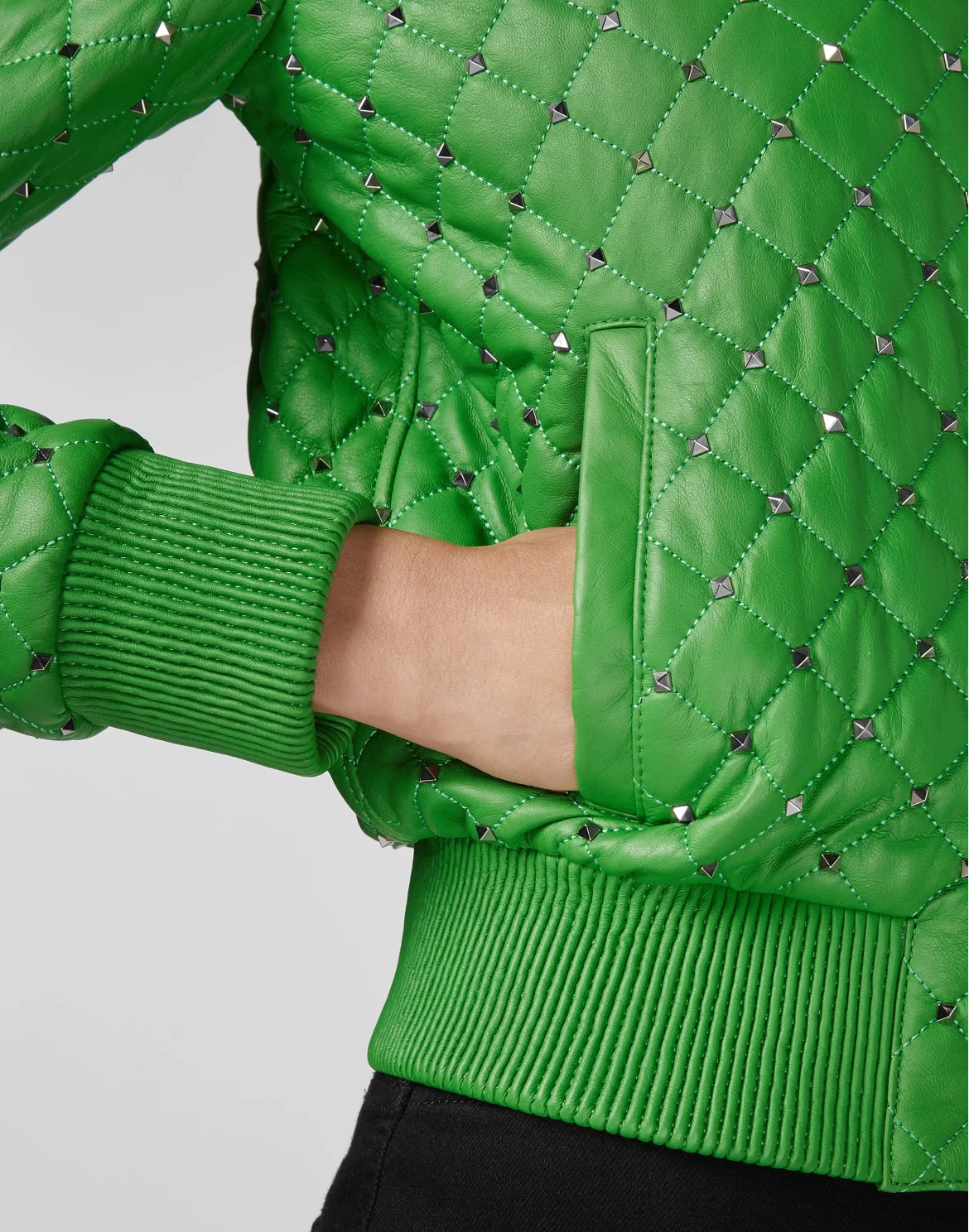 Leather Bomber Studs, цвет: Зеленый