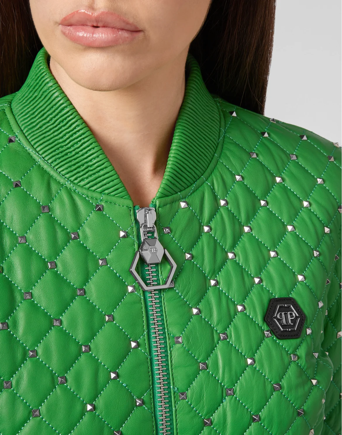 Leather Bomber Studs, цвет: Зеленый