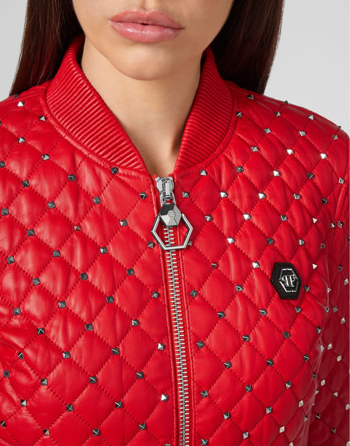Leather Bomber Studs, цвет: Красный