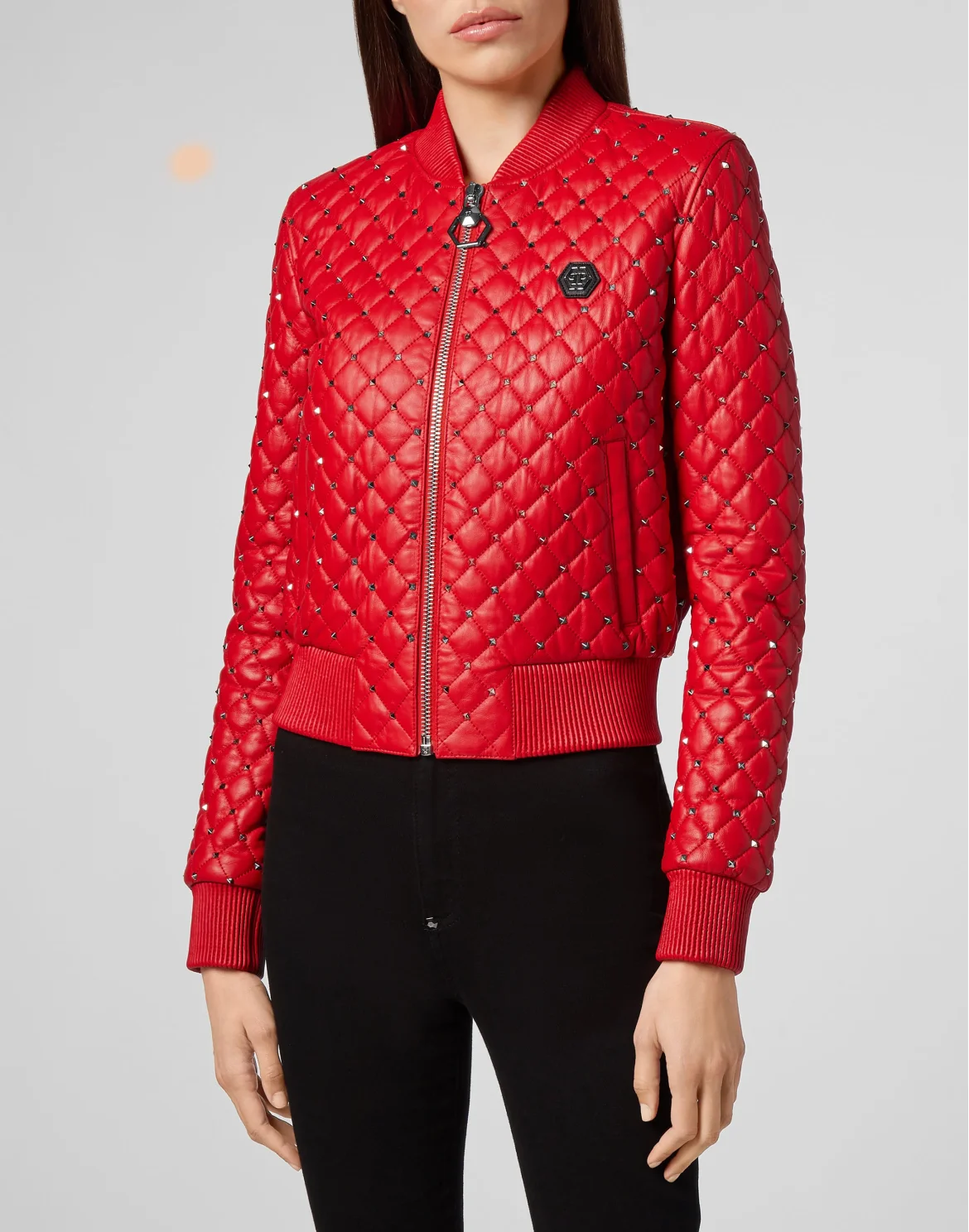 Leather Bomber Studs, цвет: Красный