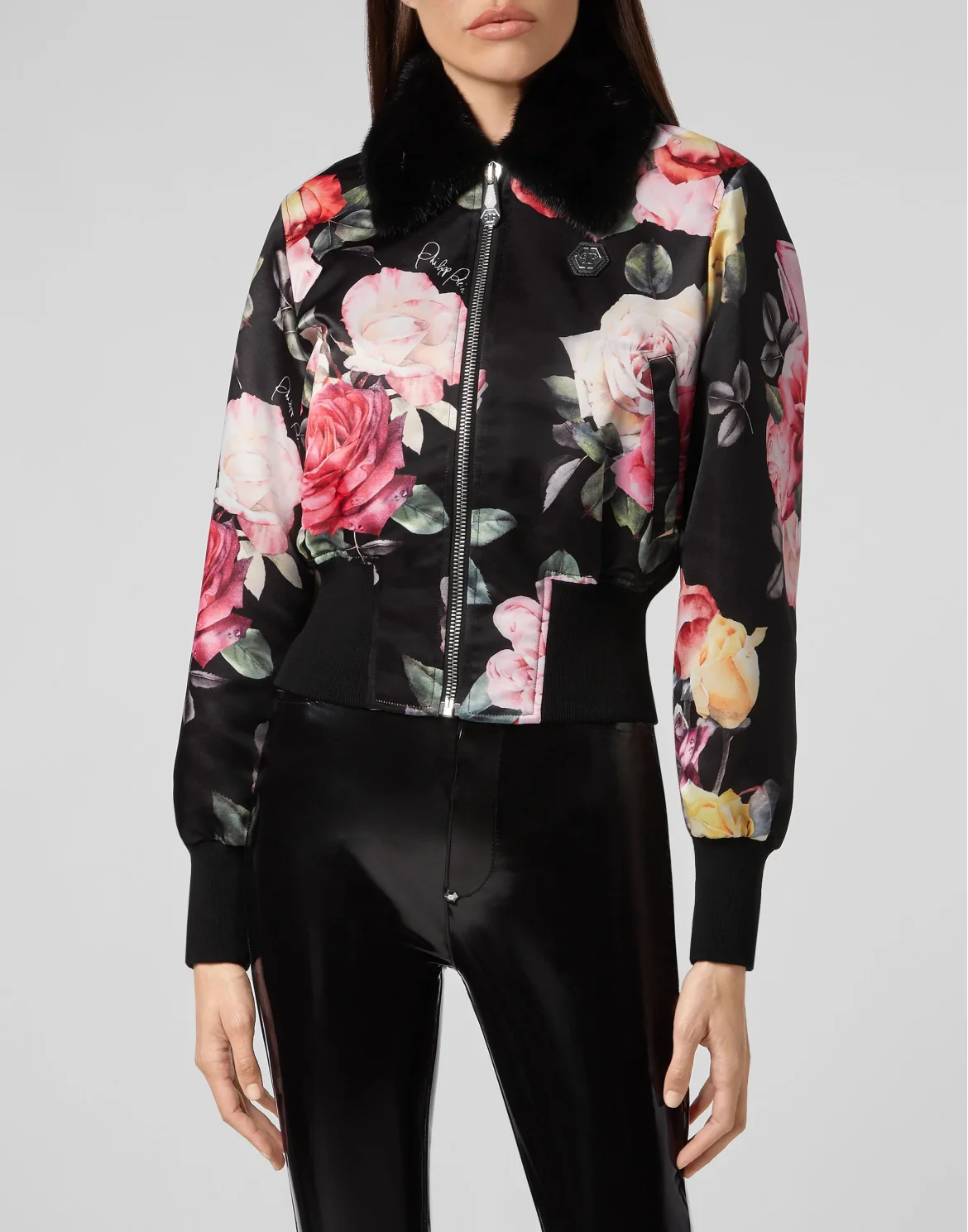 Bomber Painted Flowers, цвет: Черный
