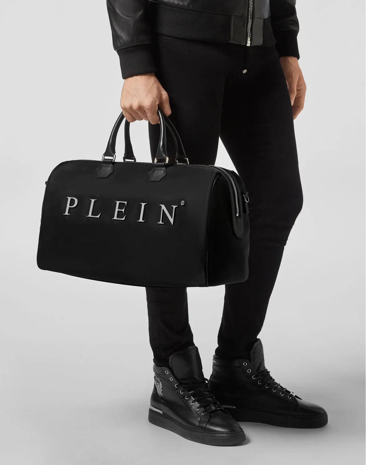 Nylon Medium Travel Bag Iconic Plein, цвет: Черный