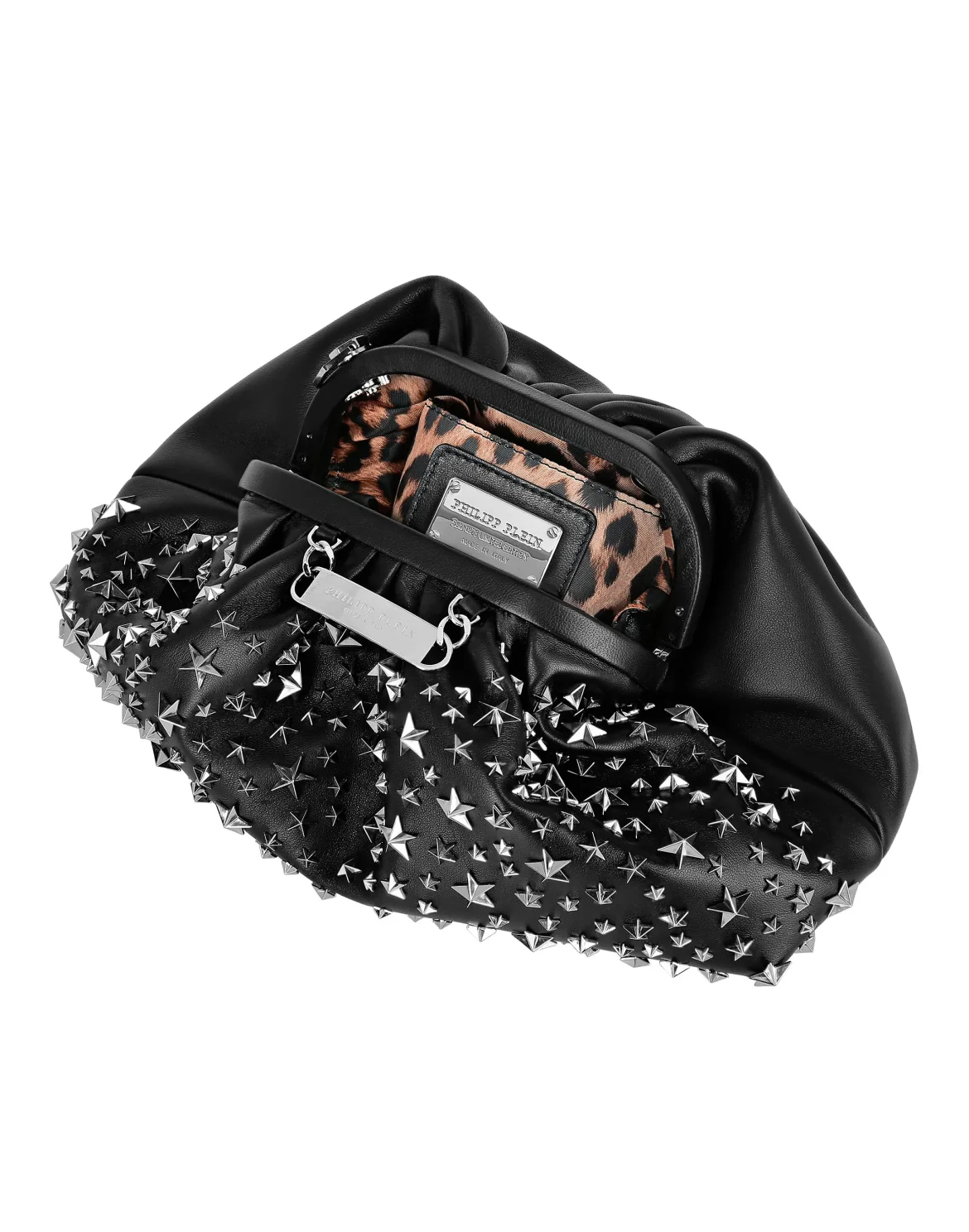 Leather Mini Pillow bag studs Stars, цвет: Черный