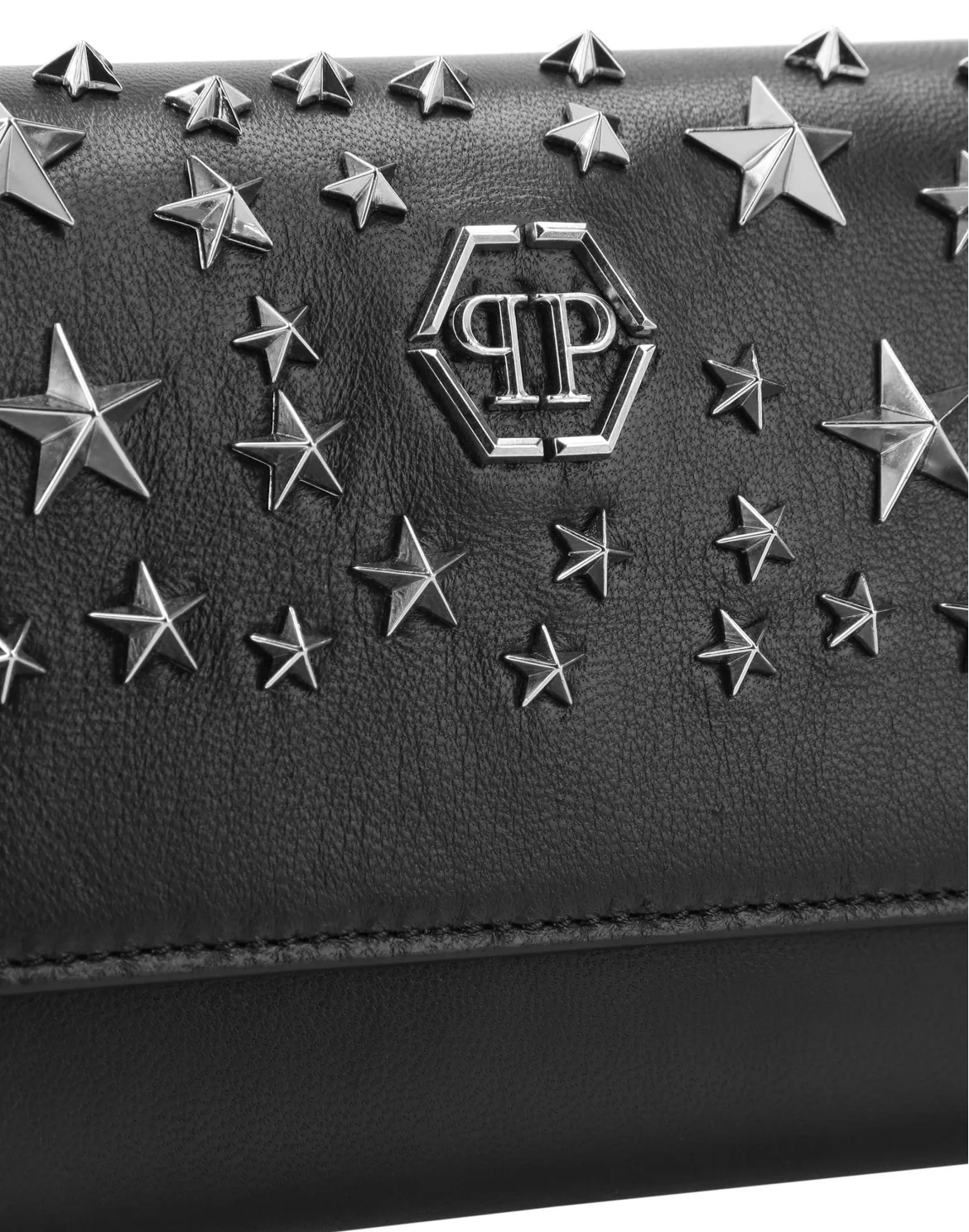 Leather Continental wallet studs Stars, цвет: Черный