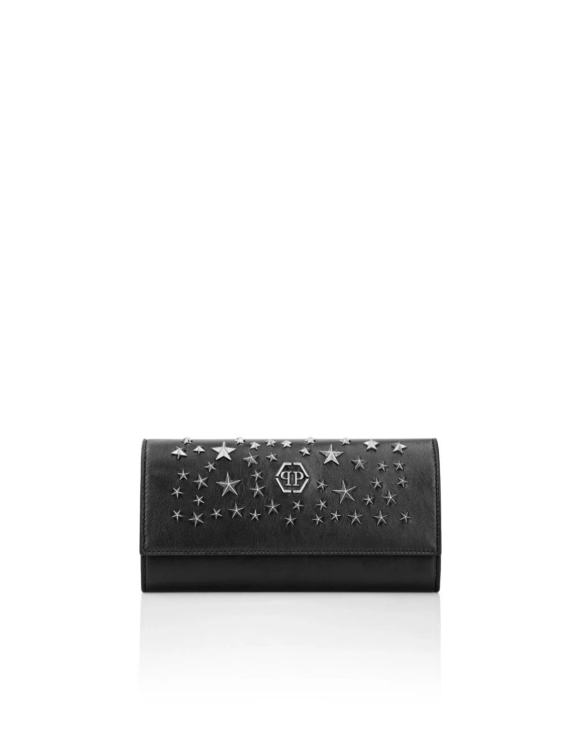 Leather Continental wallet studs Stars, цвет: Черный