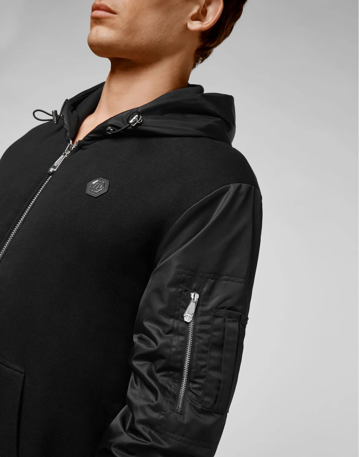 Hoodie Sweatjacket Nylon inserts Iconic Plein, цвет: Черный