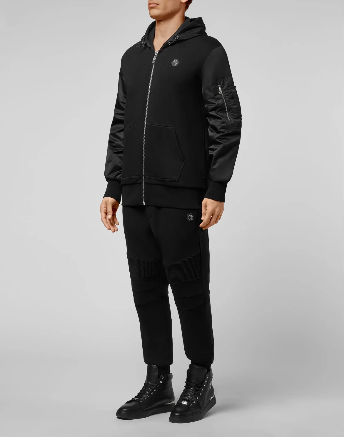 Hoodie Sweatjacket Nylon inserts Iconic Plein, цвет: Черный