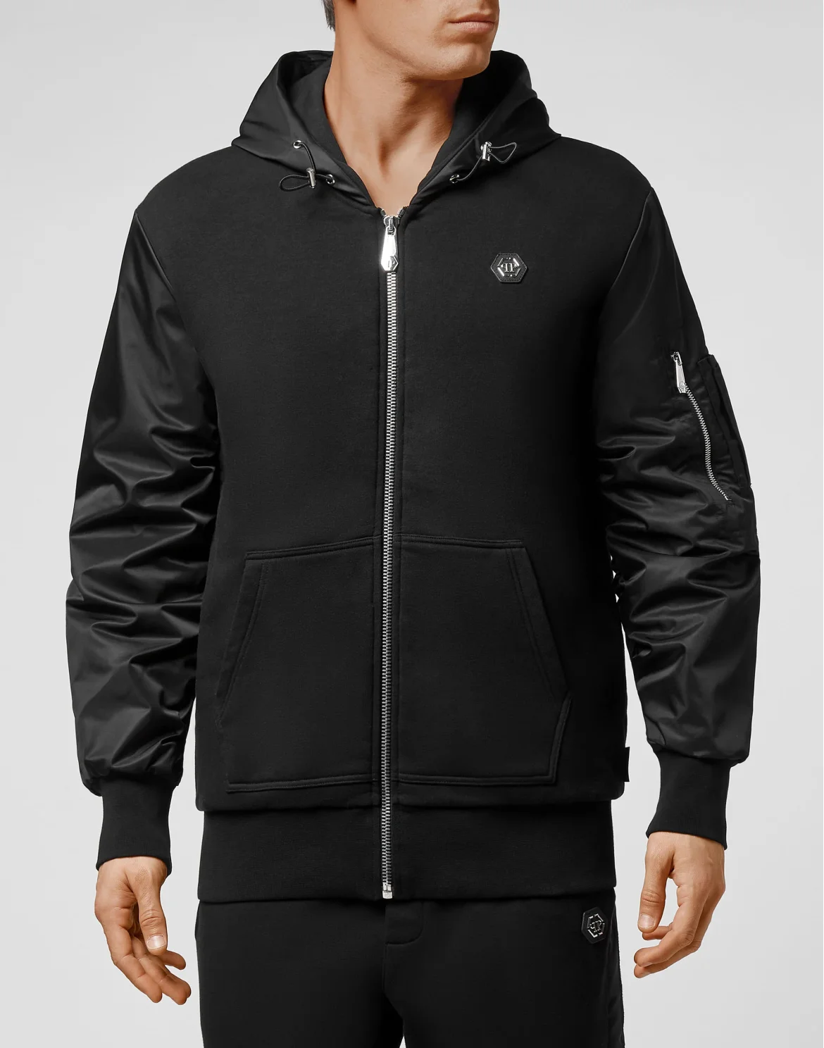 Hoodie Sweatjacket Nylon inserts Iconic Plein, цвет: Черный