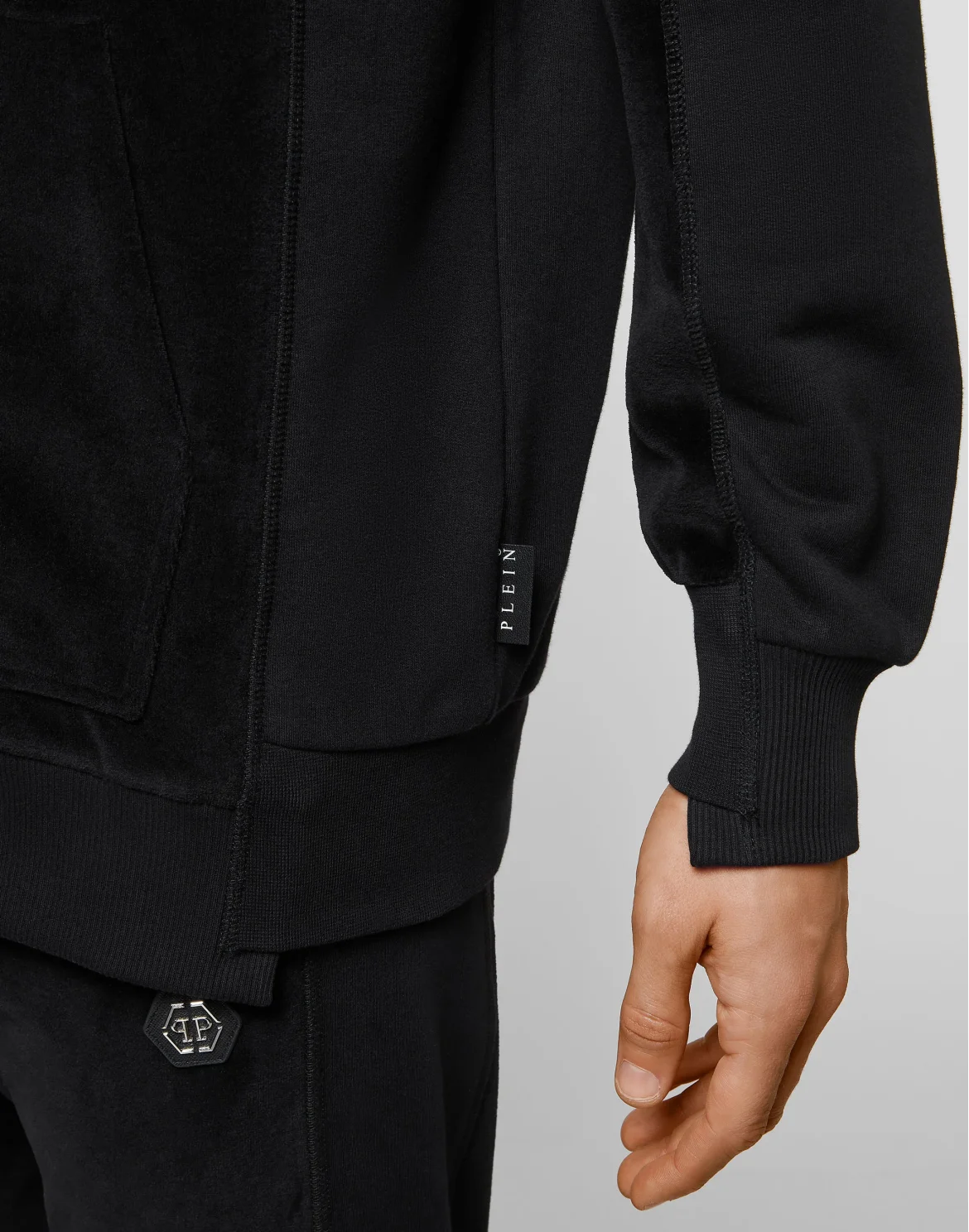 Velvet Hoodie Sweatjacket and jersey detail Philipp Plein TM, цвет: Черный