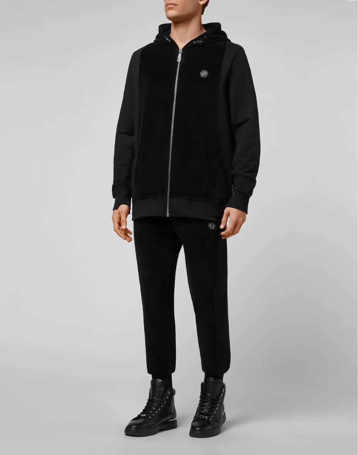 Velvet Hoodie Sweatjacket and jersey detail Philipp Plein TM, цвет: Черный