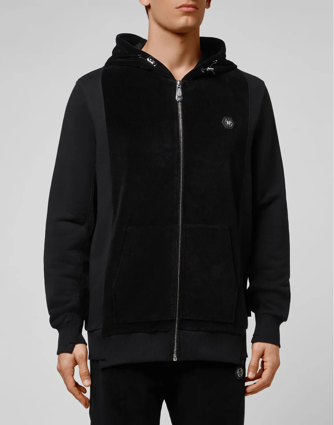 Velvet Hoodie Sweatjacket and jersey detail Philipp Plein TM, цвет: Черный