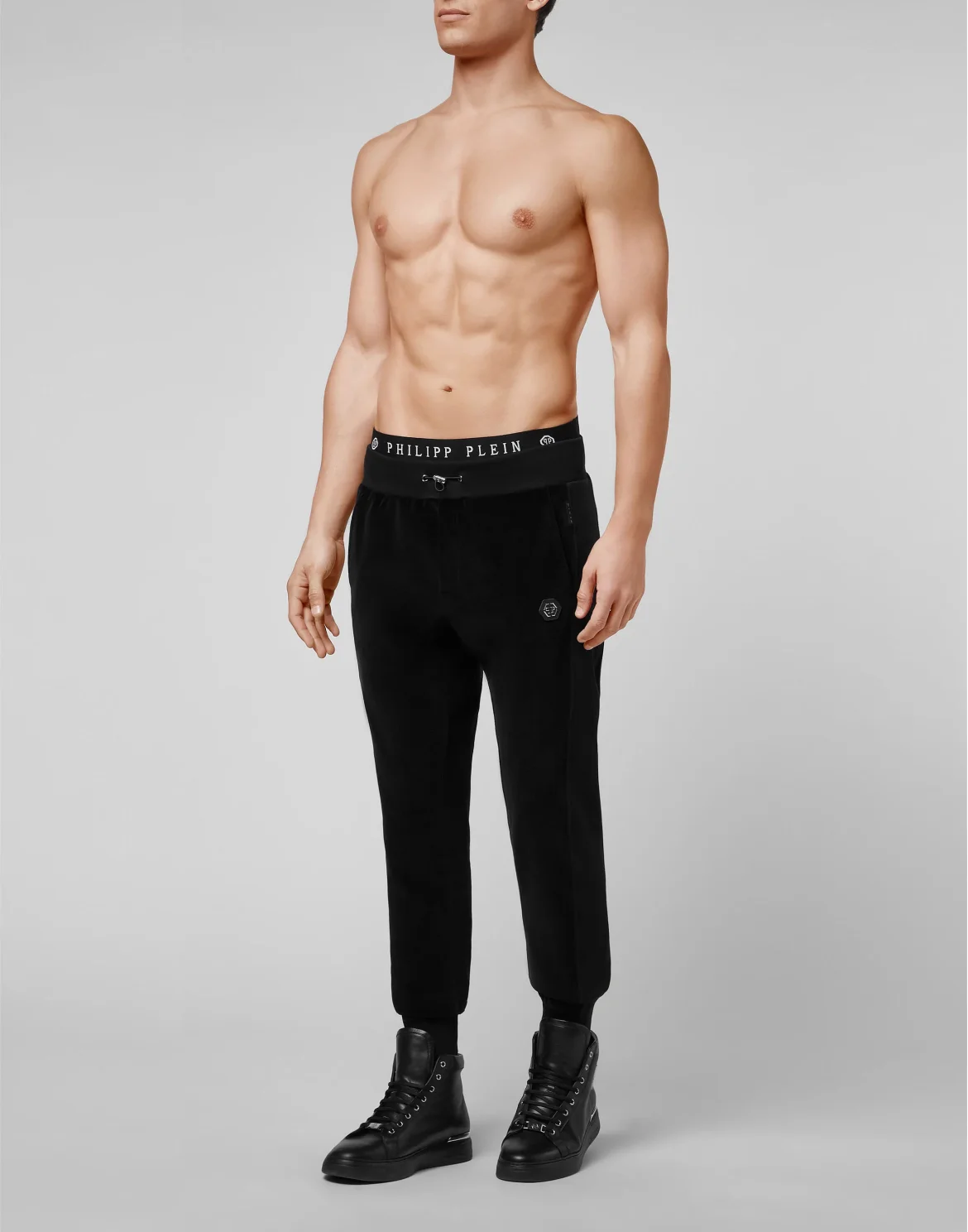 Velvet Jogging Trousers and jersey detail Iconic Plein, цвет: Черный