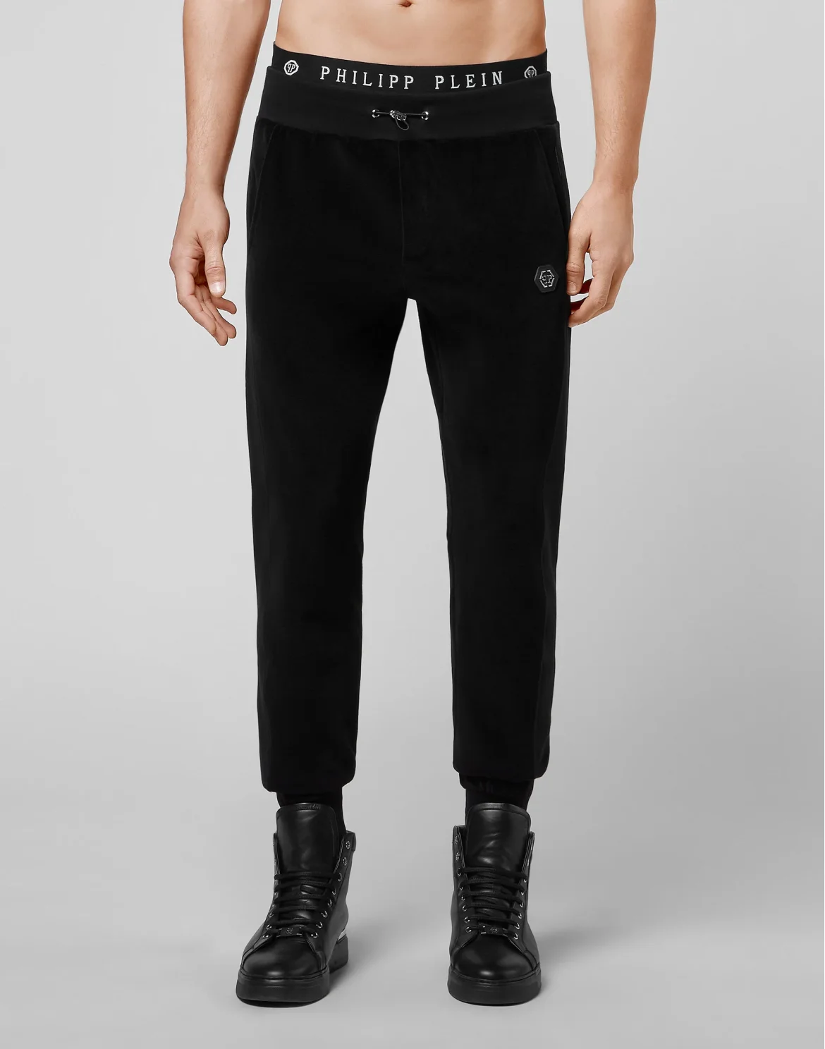 Velvet Jogging Trousers and jersey detail Iconic Plein, цвет: Черный