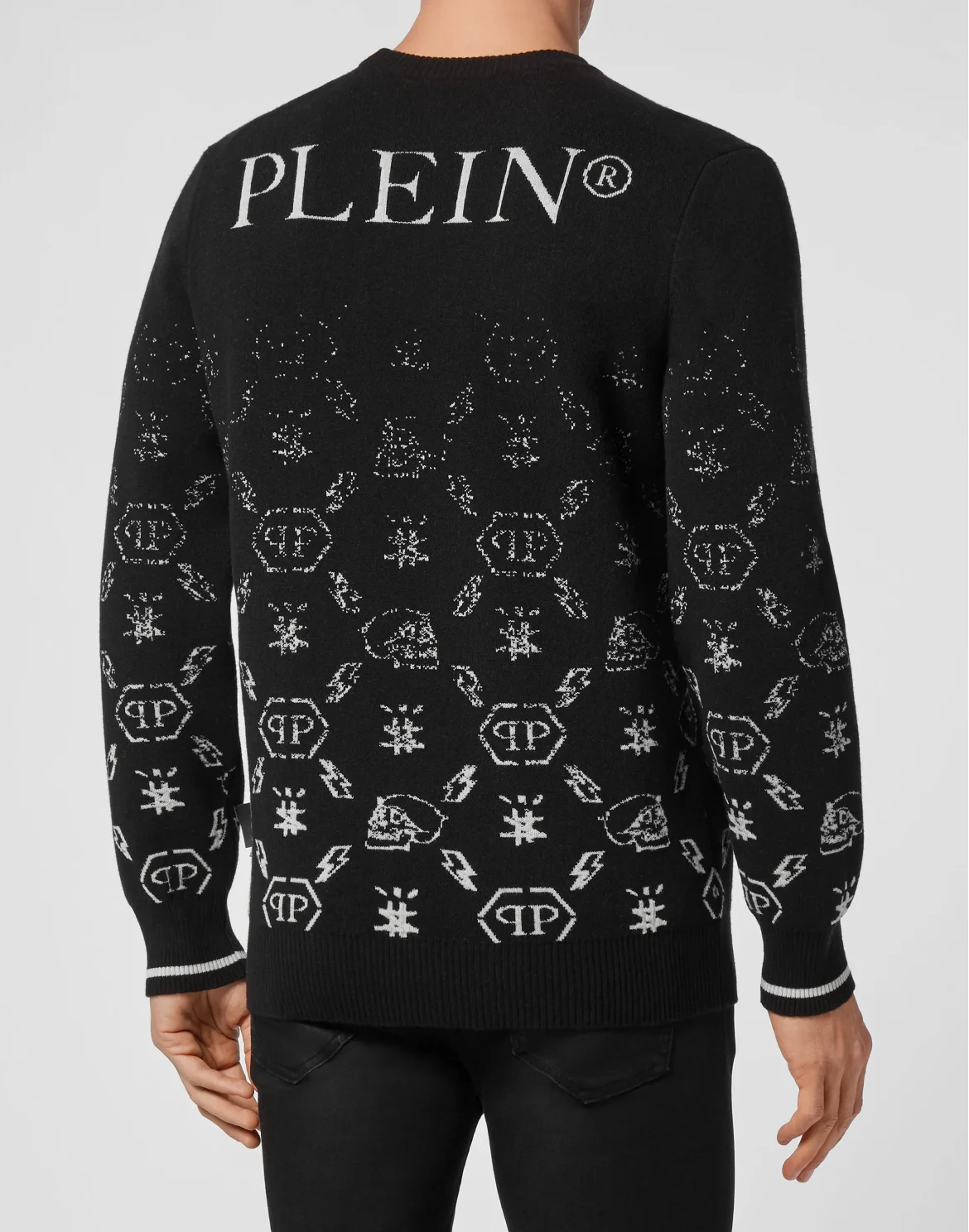 Wool Pullover Round Neck LS Jacquard Degradè Monogram, цвет: Черный