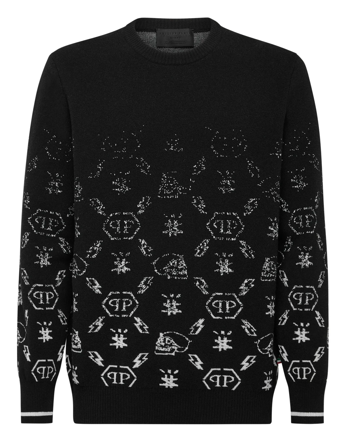 Wool Pullover Round Neck LS Jacquard Degradè Monogram, цвет: Черный