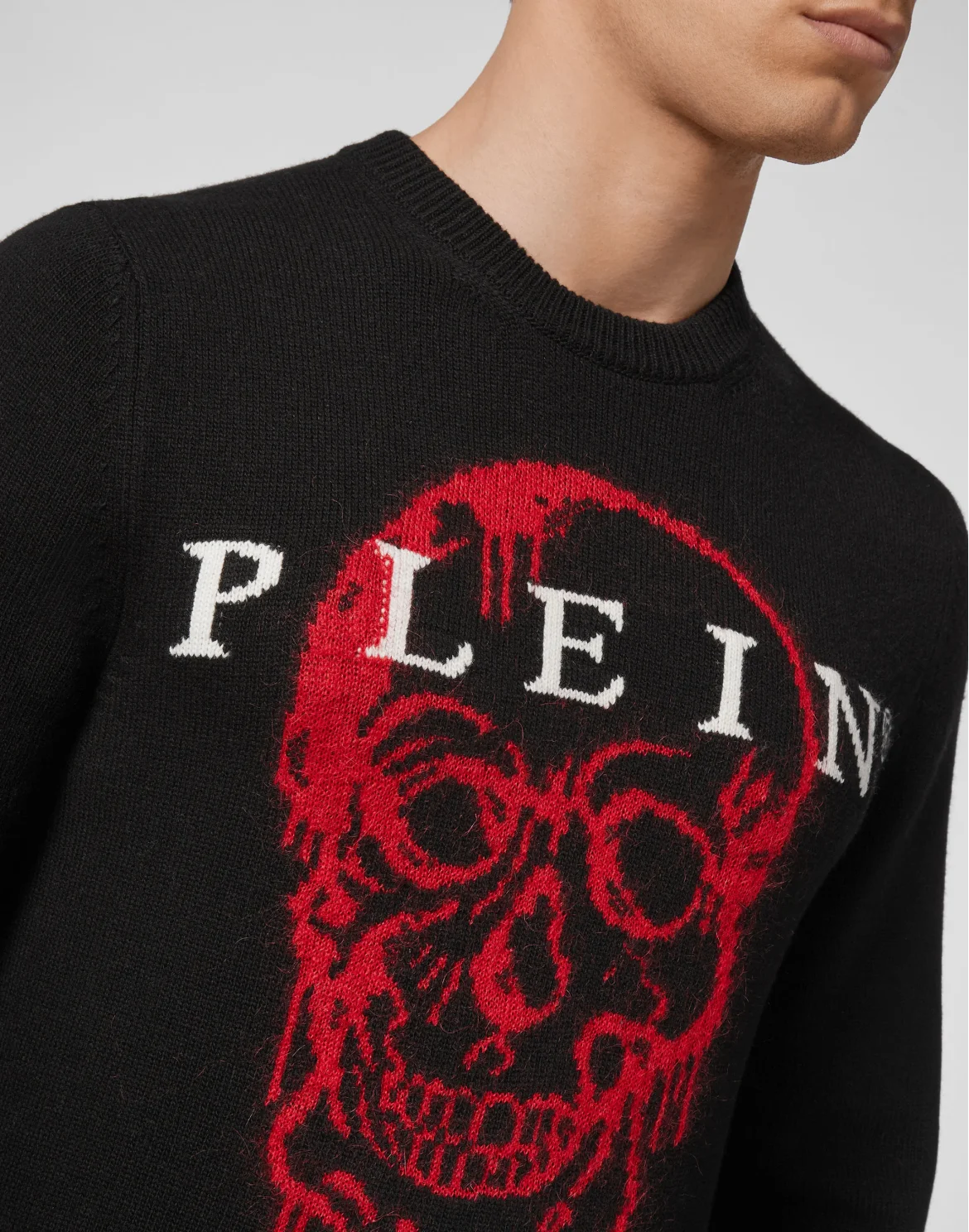 Pullover Round Neck LS Intarsia Skull, цвет: Черный