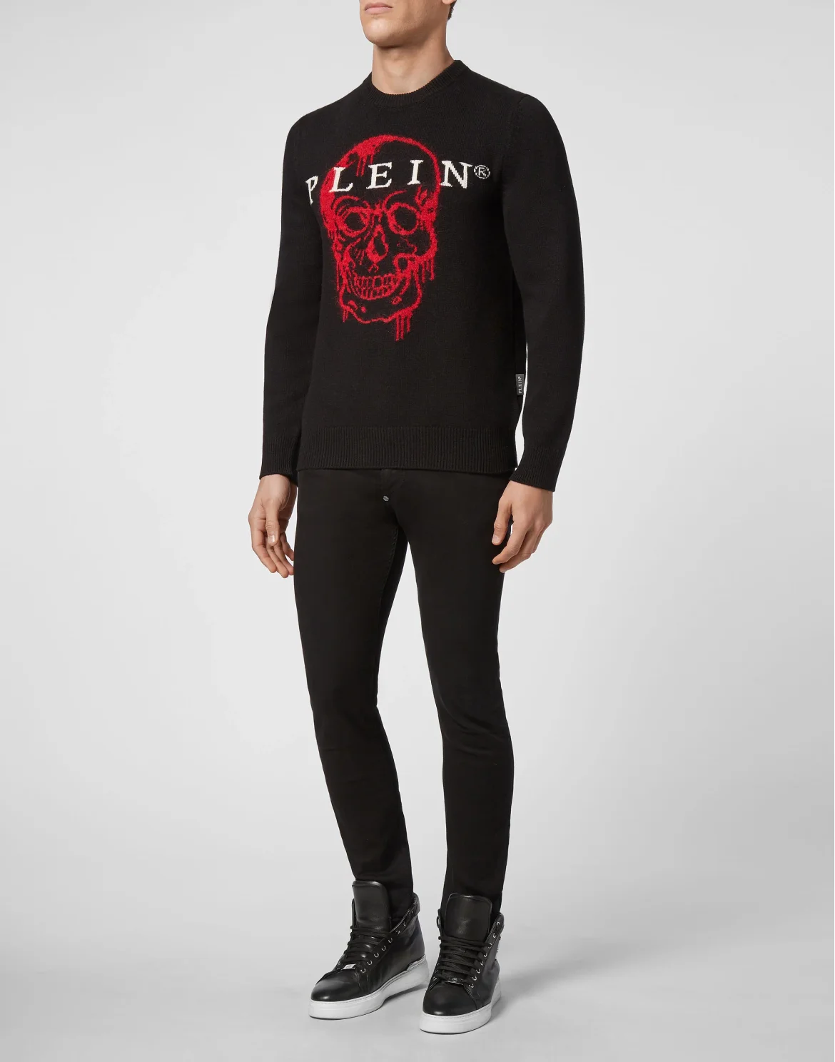 Pullover Round Neck LS Intarsia Skull, цвет: Черный