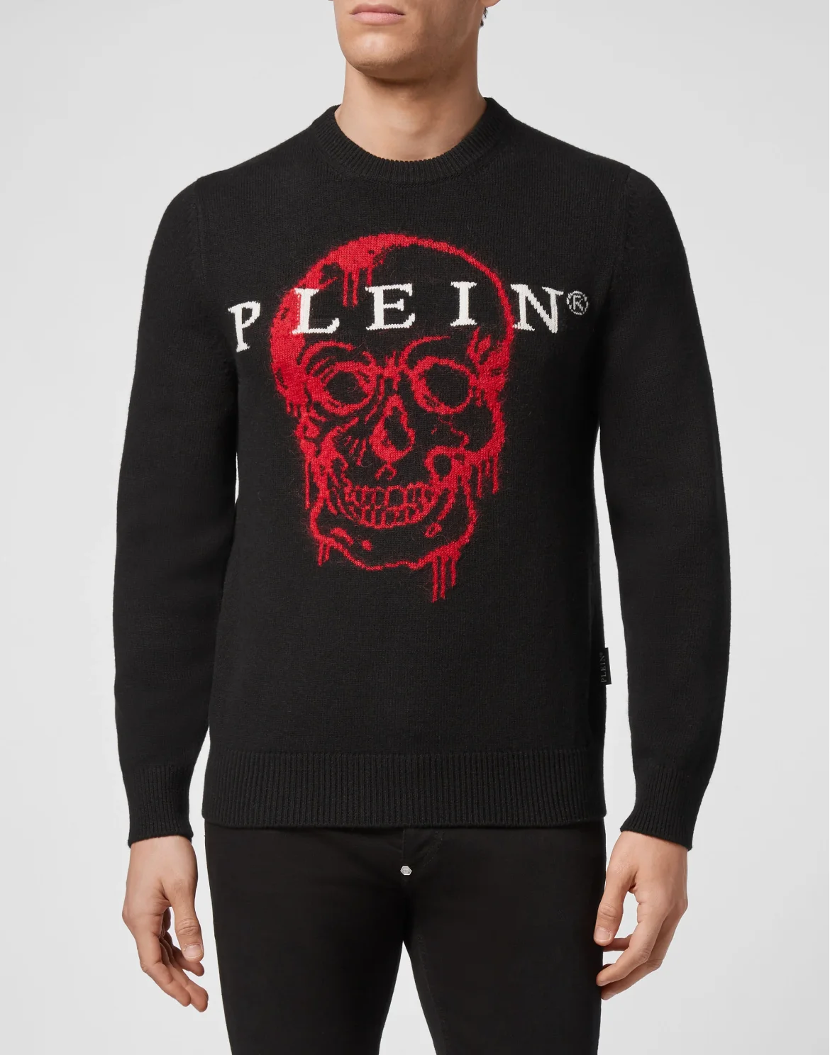 Pullover Round Neck LS Intarsia Skull, цвет: Черный