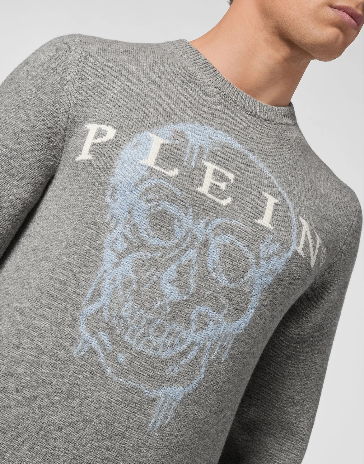 Pullover Round Neck LS Intarsia Skull, цвет: Серый