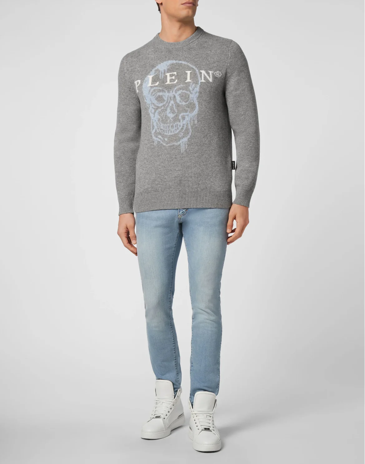 Pullover Round Neck LS Intarsia Skull, цвет: Серый