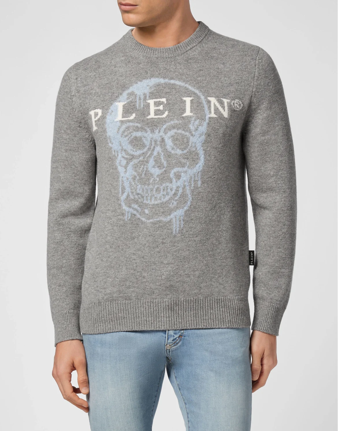 Pullover Round Neck LS Intarsia Skull, цвет: Серый