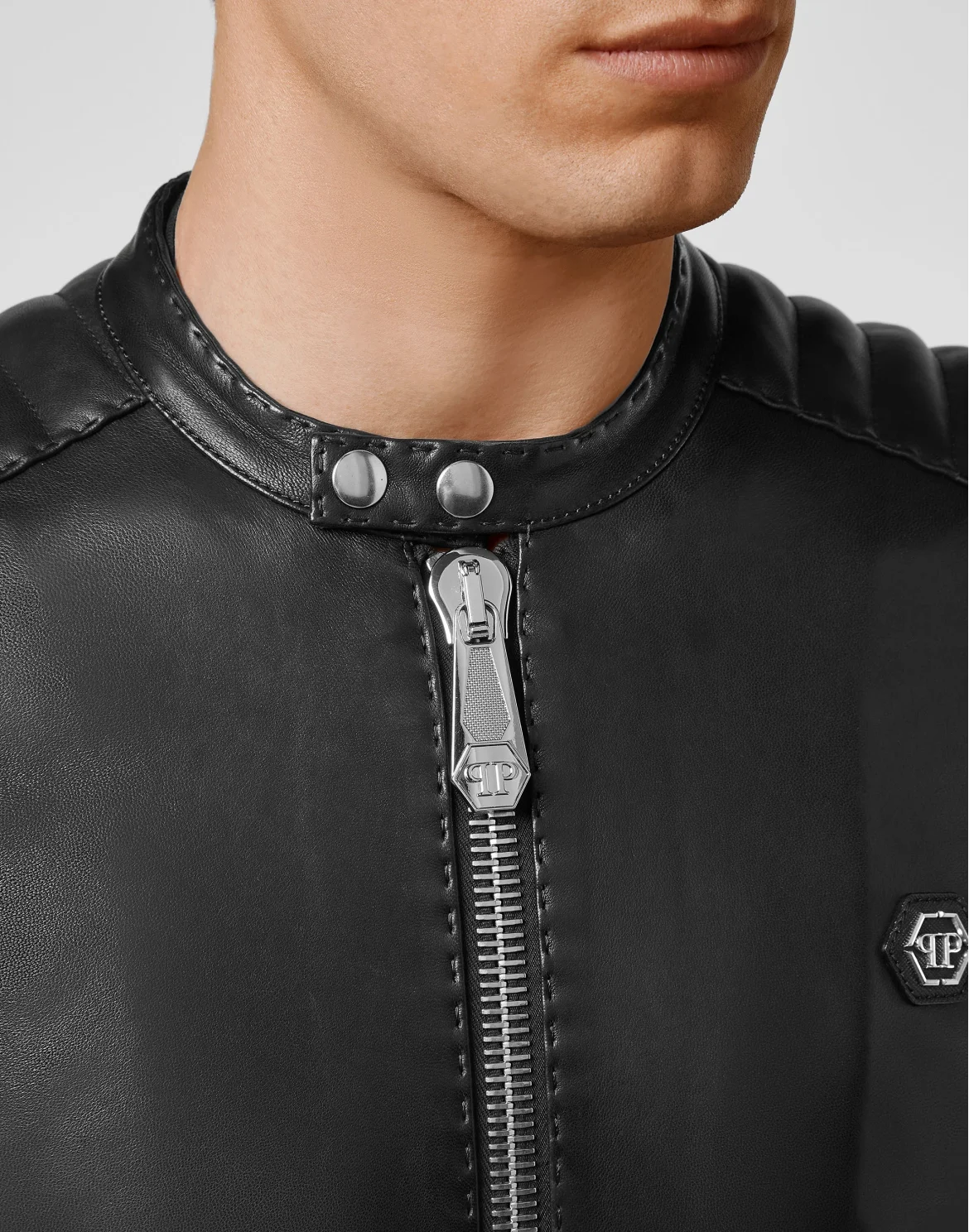 Lambskin handstitched Moto Jacket Iconic Plein, цвет: Черный