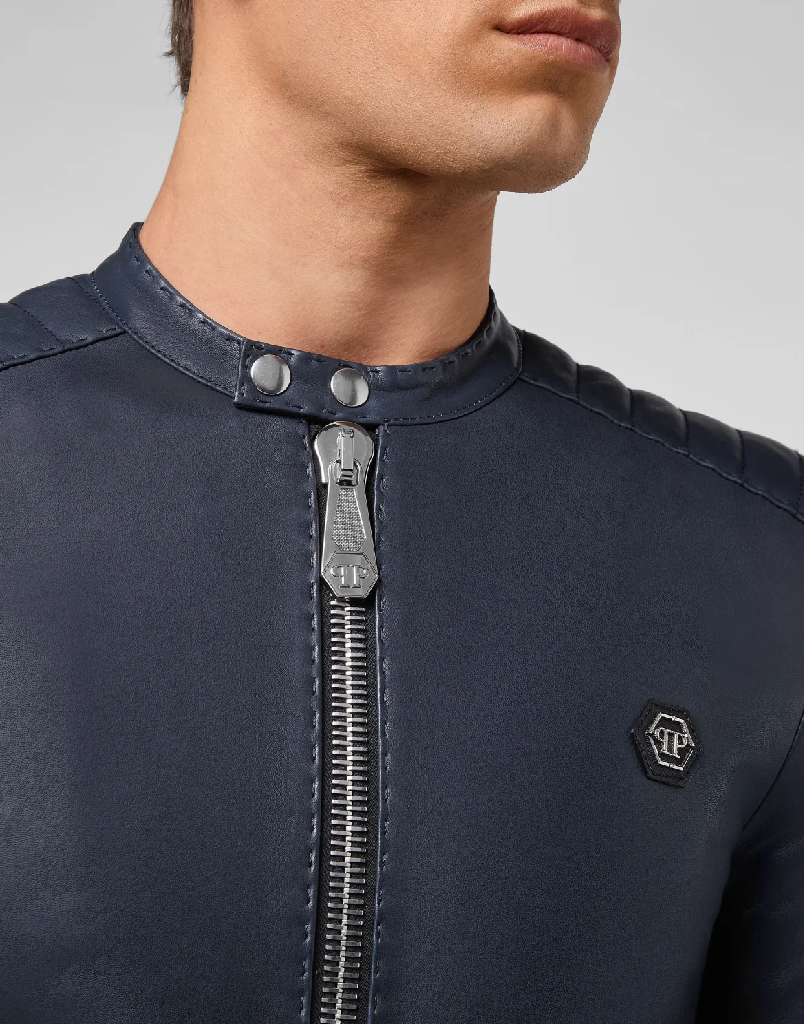 Lambskin handstitched Moto Jacket Iconic Plein, цвет: Синий