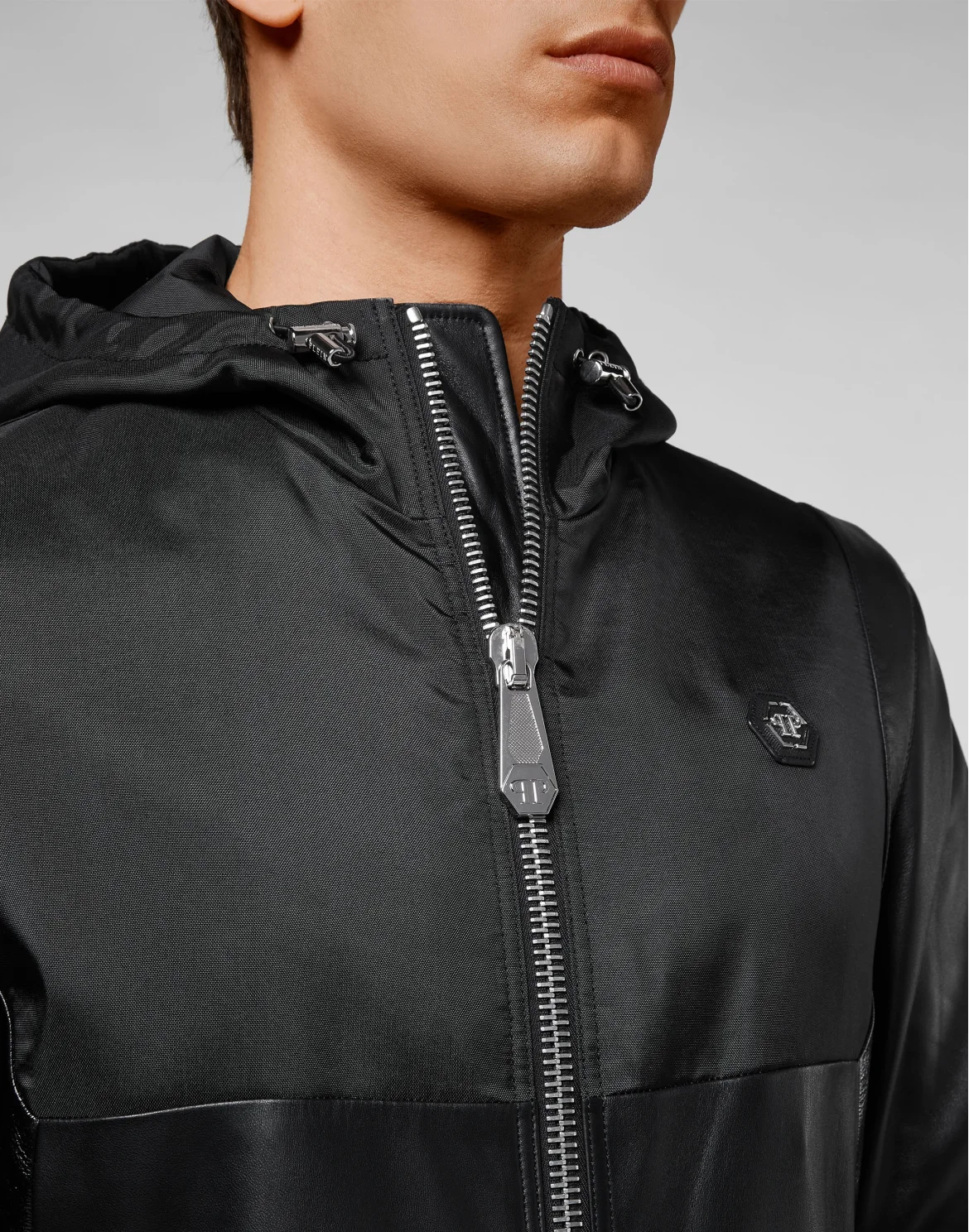 Soft Leather and Nylon Jacket Signature, цвет: Черный