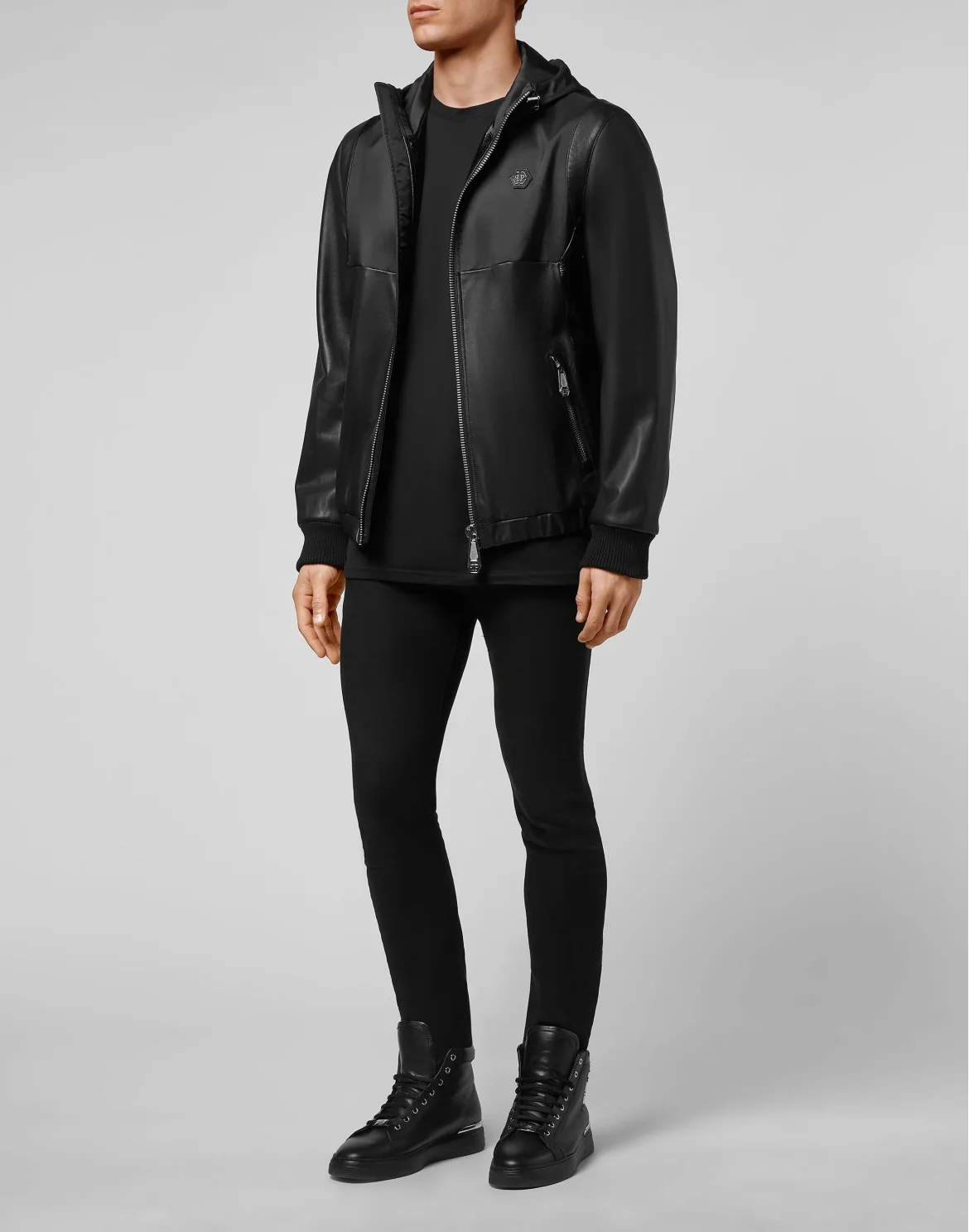 Soft Leather and Nylon Jacket Signature, цвет: Черный
