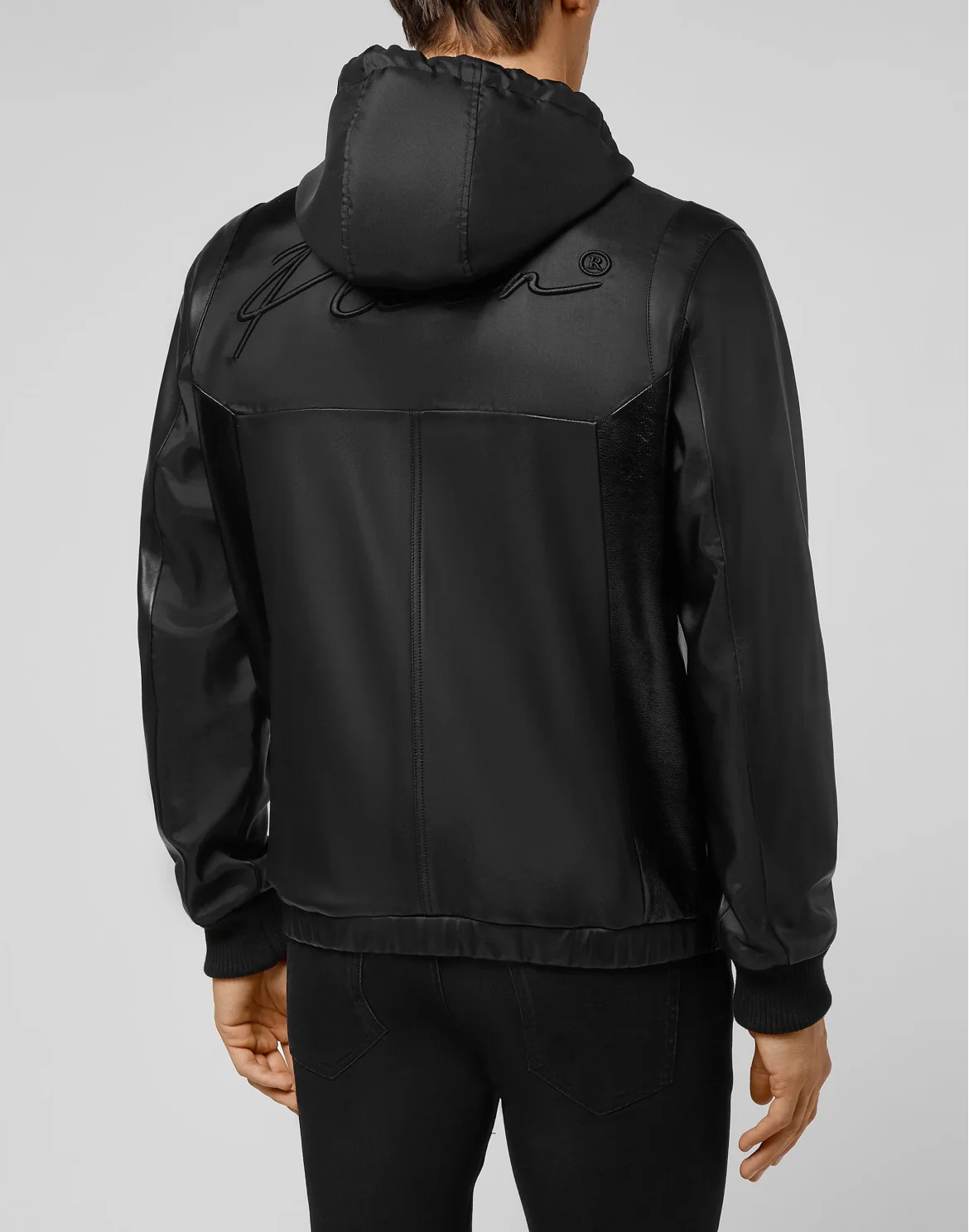 Soft Leather and Nylon Jacket Signature, цвет: Черный