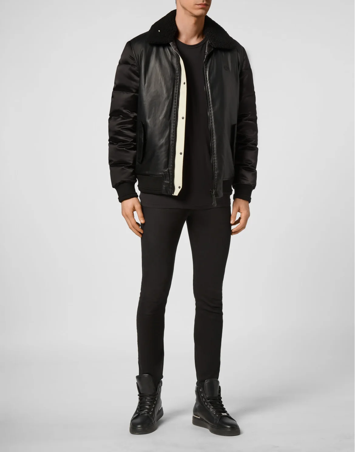 Lambskin and Nylon down Bomber Philipp Plein TM, цвет: Черный