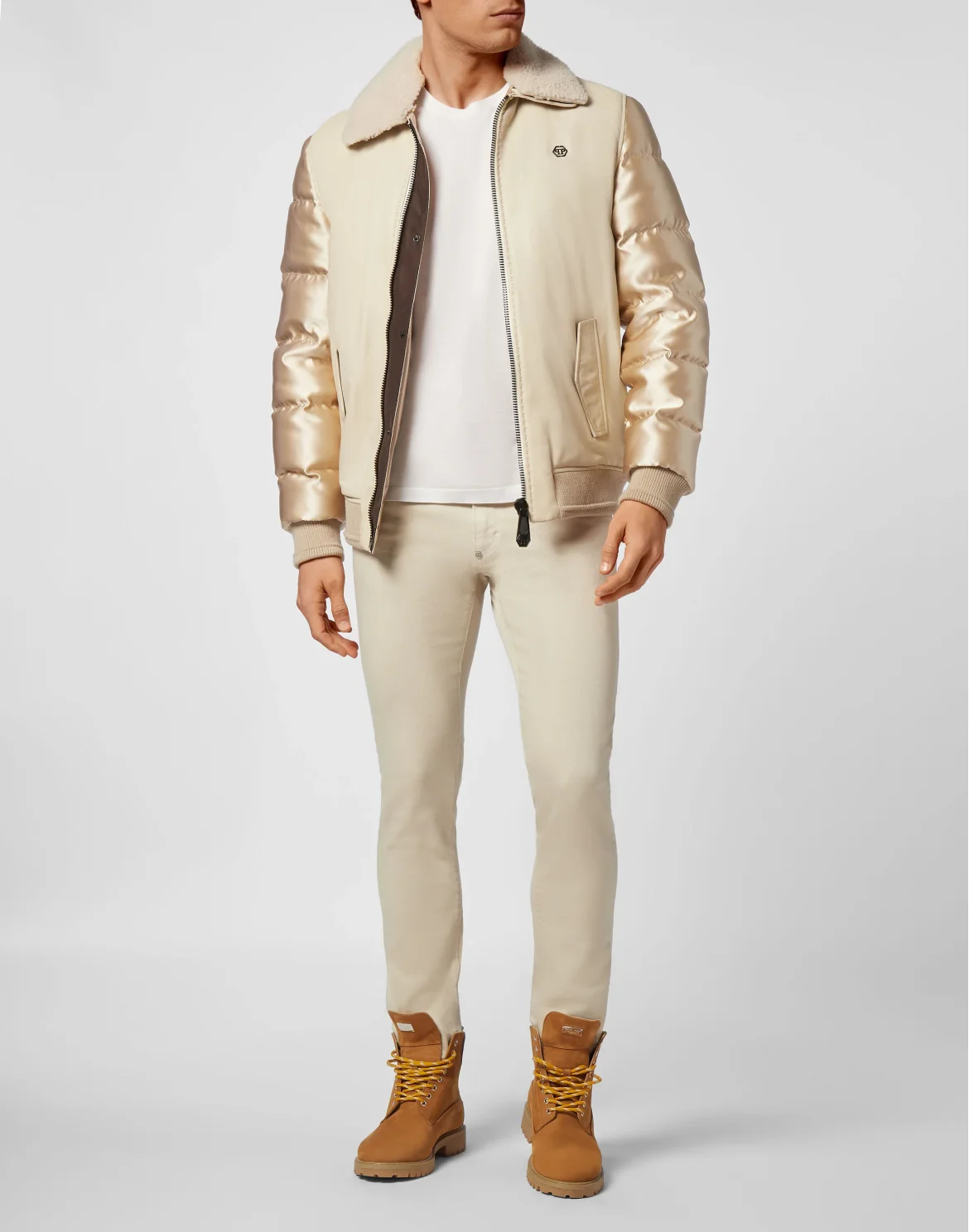 Lambskin and Nylon down Bomber Philipp Plein TM, цвет: Бежевый