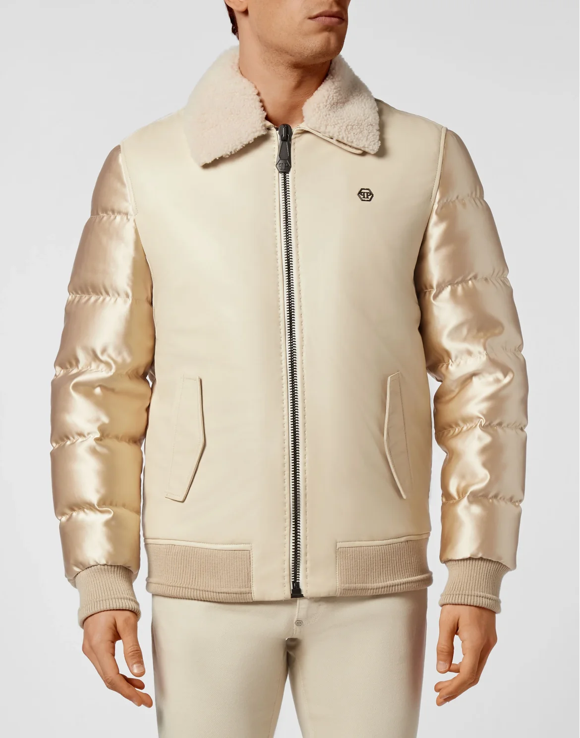 Lambskin and Nylon down Bomber Philipp Plein TM, цвет: Бежевый