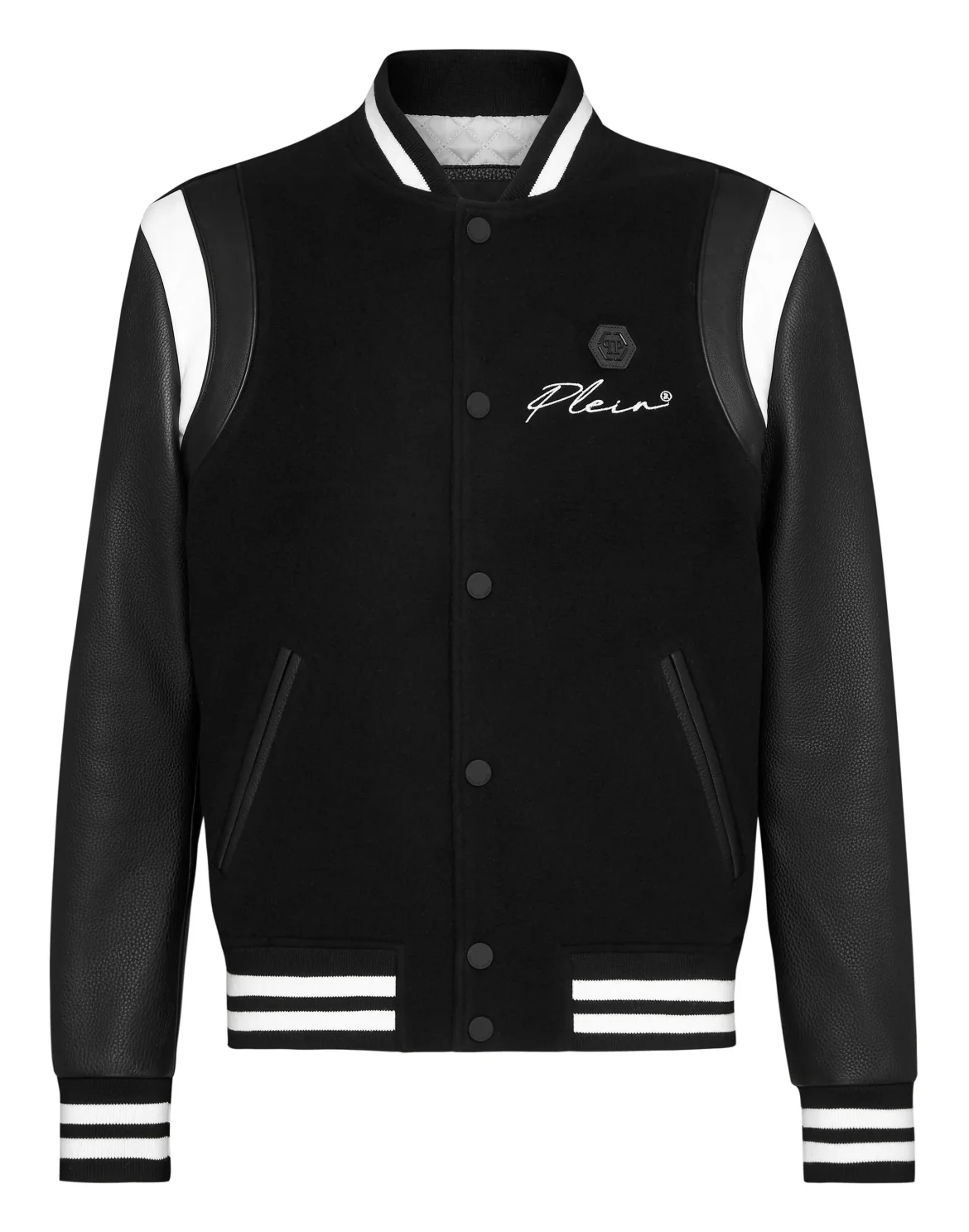 Slim Cut Wool And Leather Bomber Embroidery, цвет: Черный