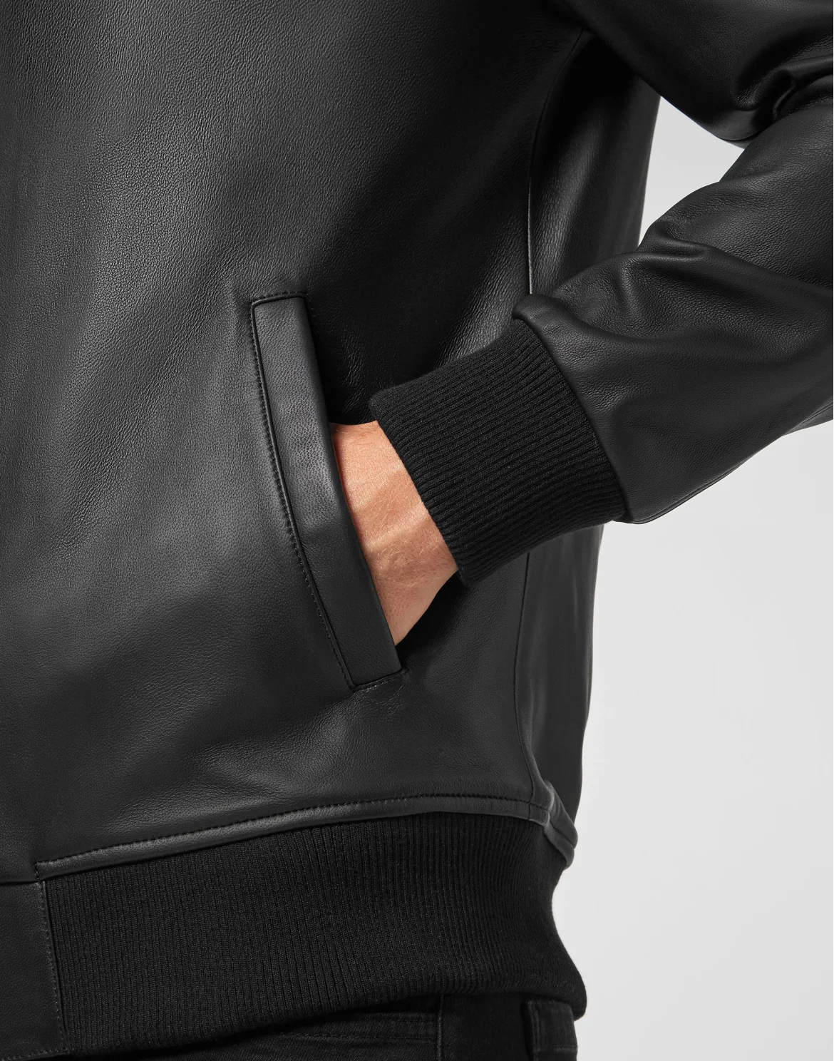 Bomber Leather Jacket, цвет: Черный