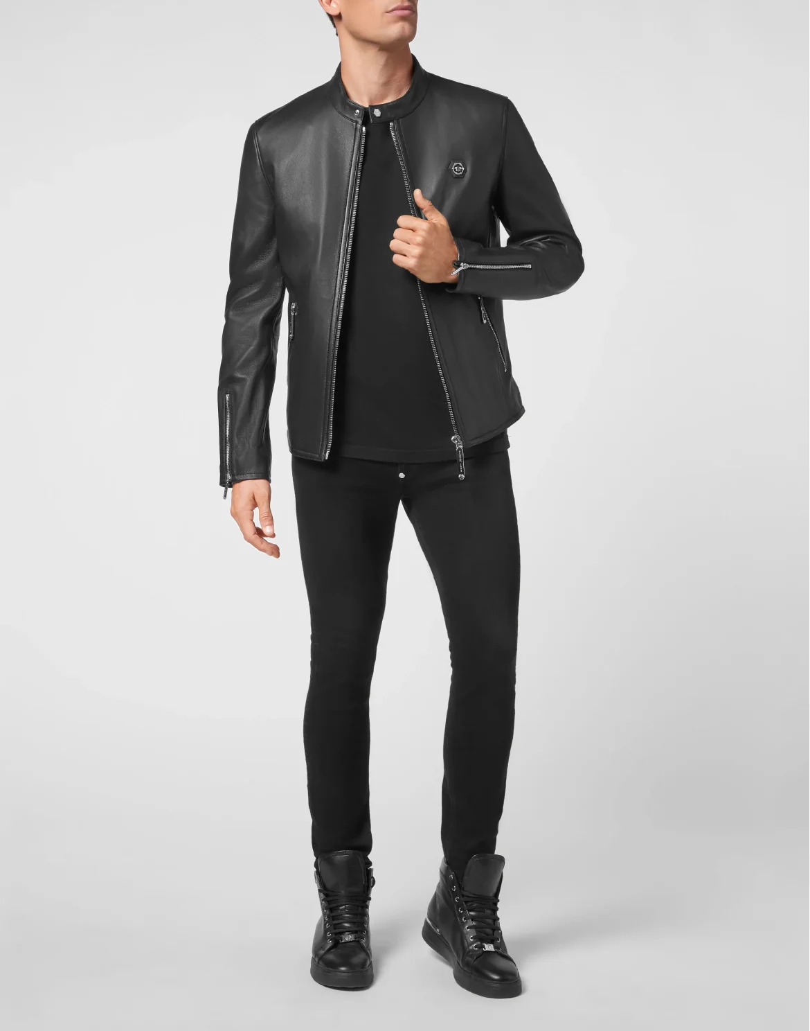 Biker Leather Jacket, цвет: Черный