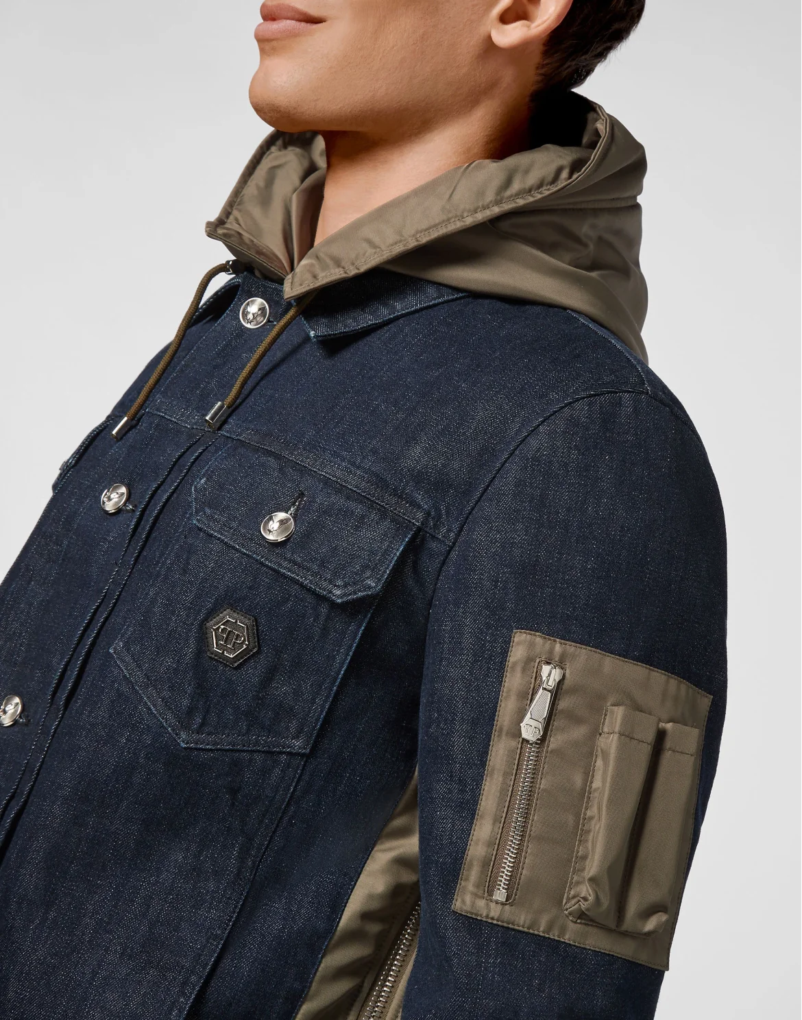 Nylon and Denim Jacket, цвет: Синий