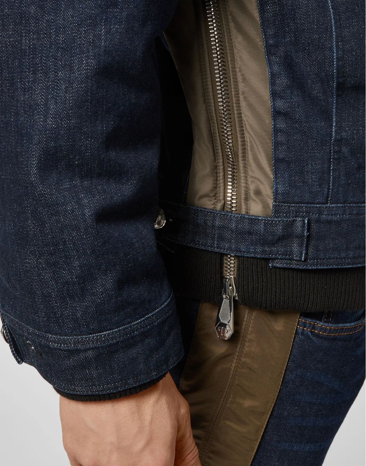 Nylon and Denim Jacket, цвет: Синий