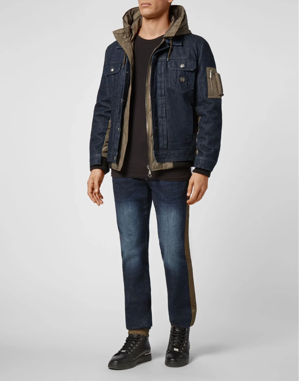 Nylon and Denim Jacket, цвет: Синий