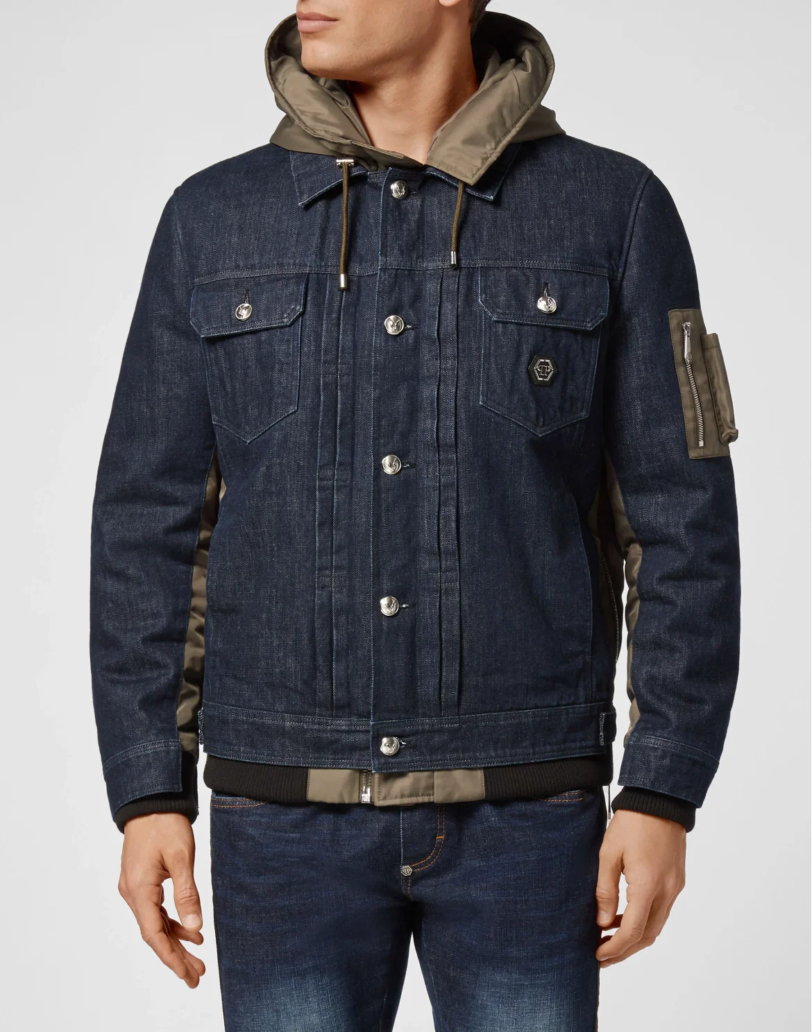 Nylon and Denim Jacket, цвет: Синий