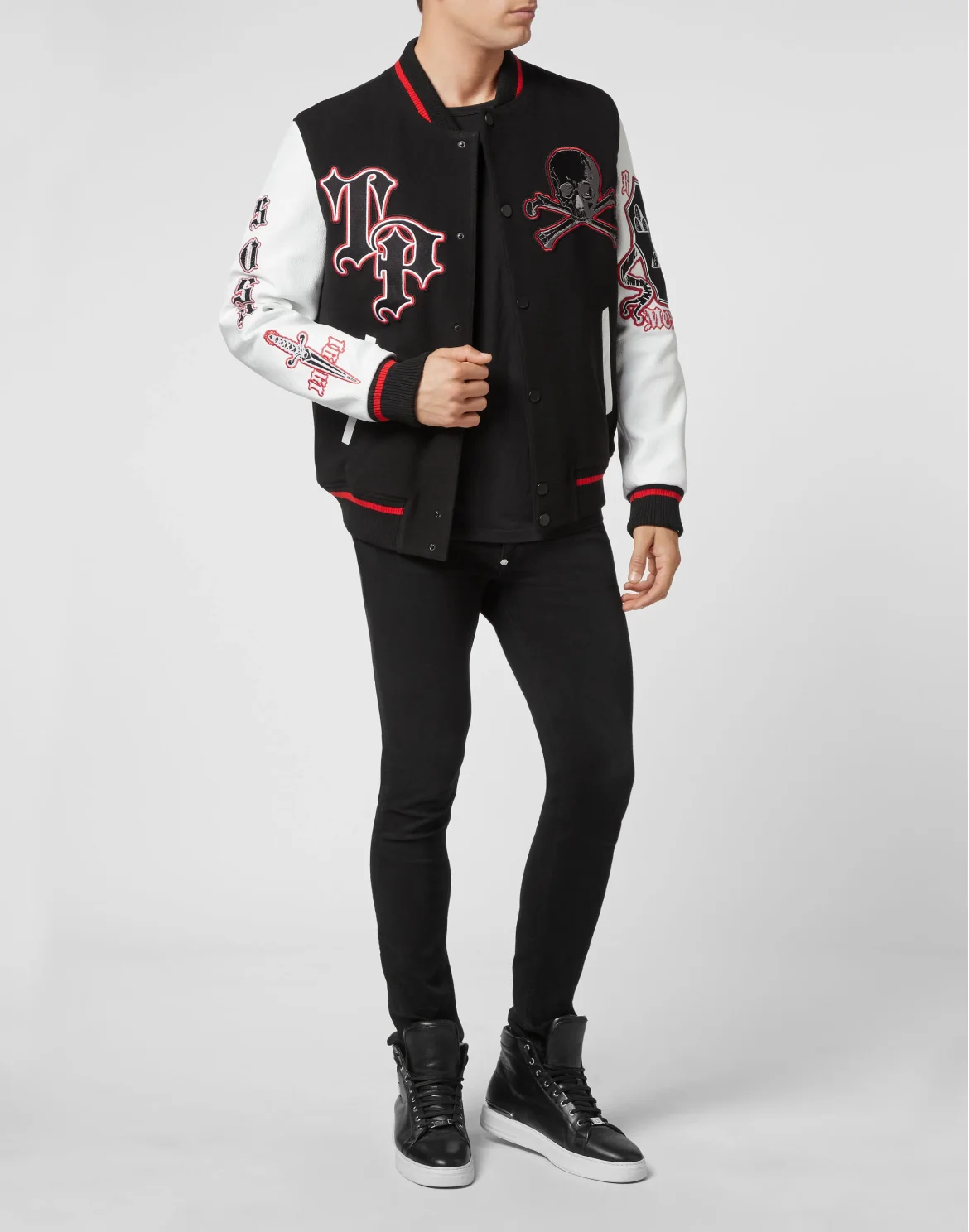 Bomber Jacket Leather sleeves, цвет: Черный