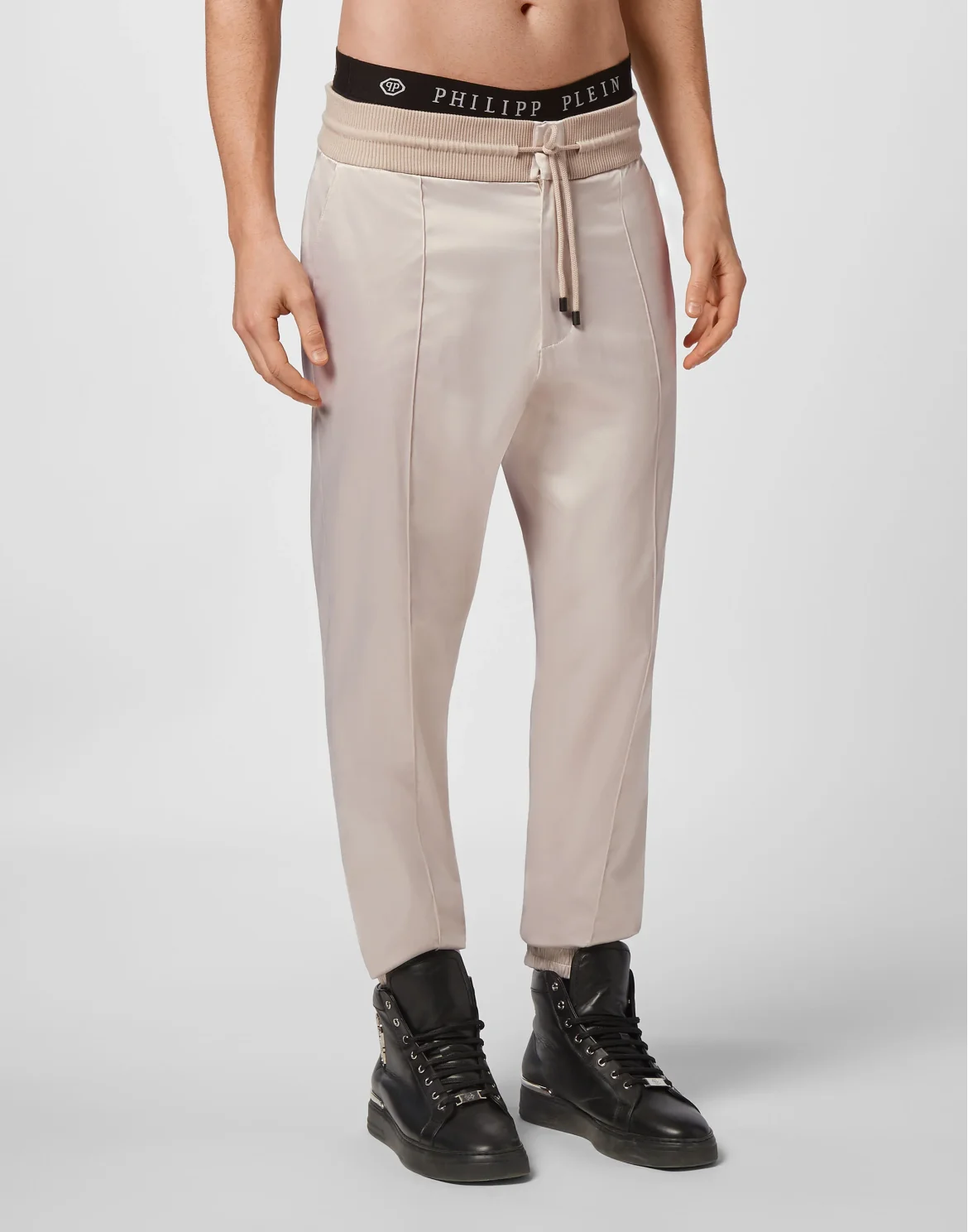 Satin Jogging Trousers Iconic Plein, цвет: Бежевый