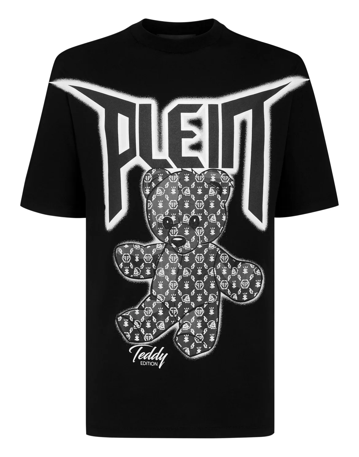 T-shirt Round Neck SS Spray Effect Print Teddy Bear, цвет: Черный