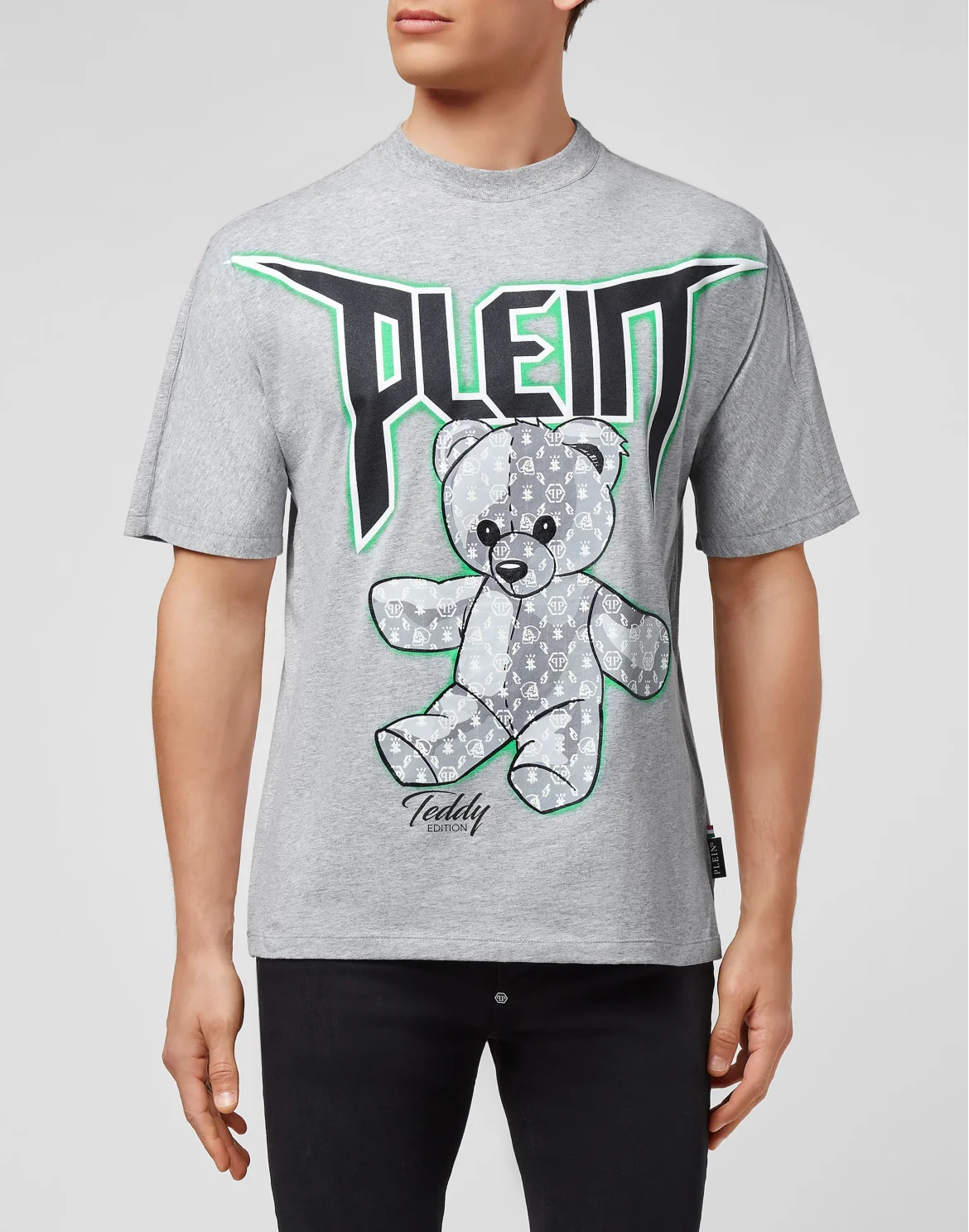 T-shirt Round Neck SS Spray Effect Print Teddy Bear, цвет: Серый