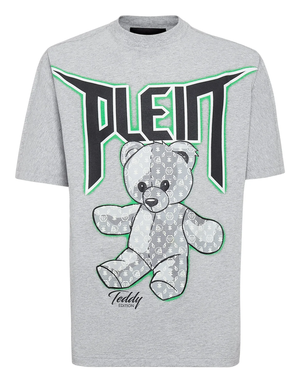 T-shirt Round Neck SS Spray Effect Print Teddy Bear, цвет: Серый