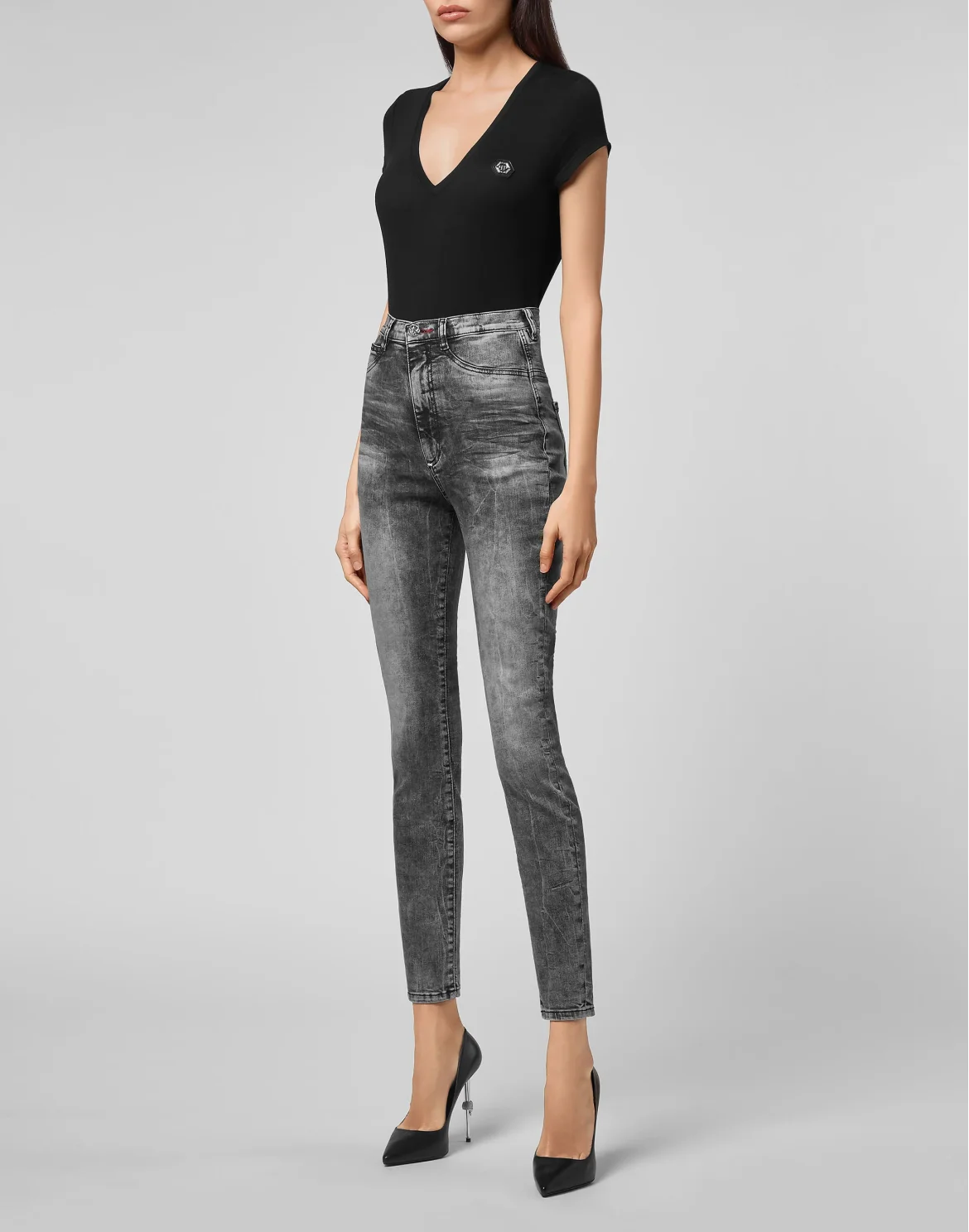 Denim Super High Waist Jegging Iconic Plein, цвет: Черный