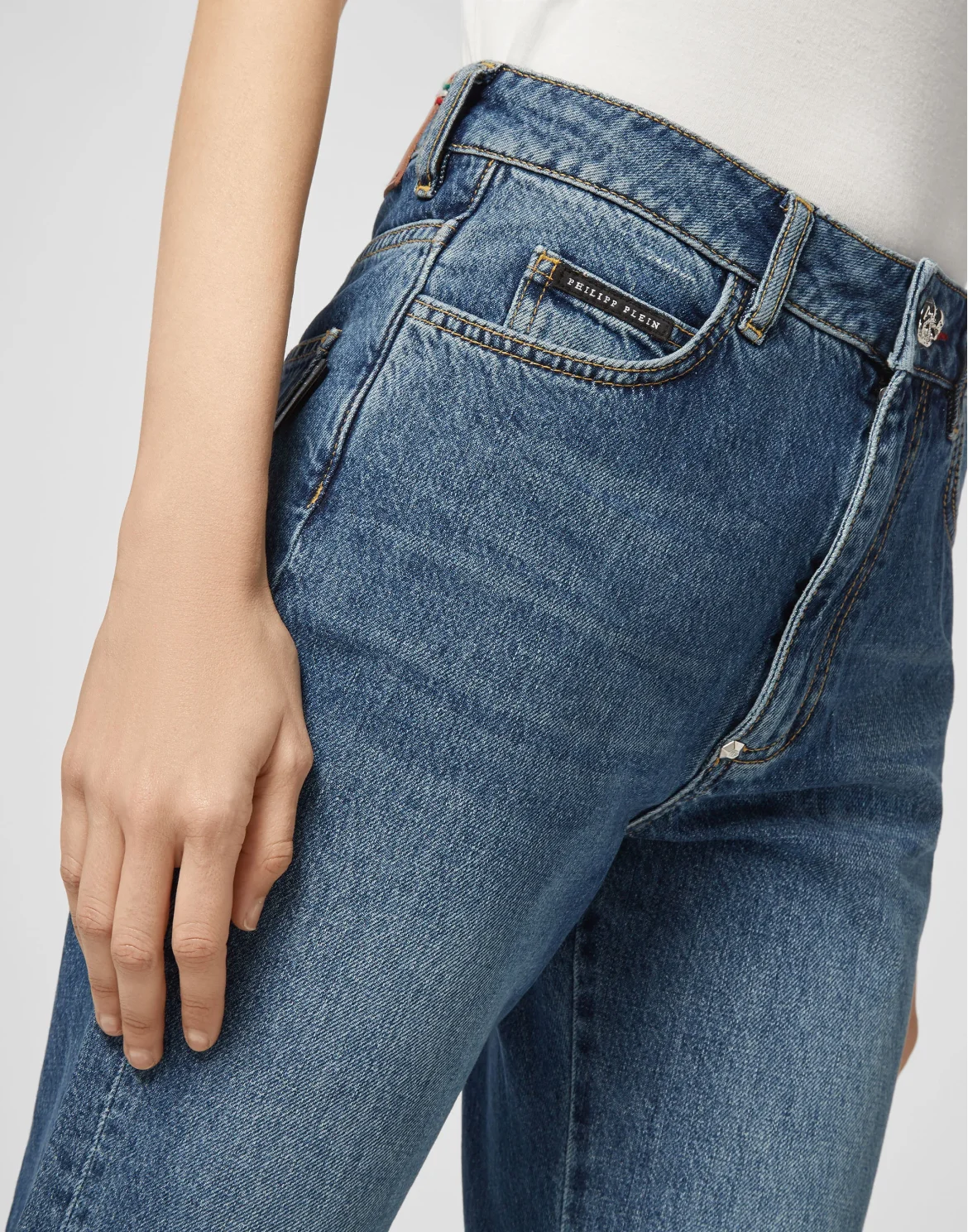 Denim Trousers Flare Fit Iconic Plein, цвет: Синий