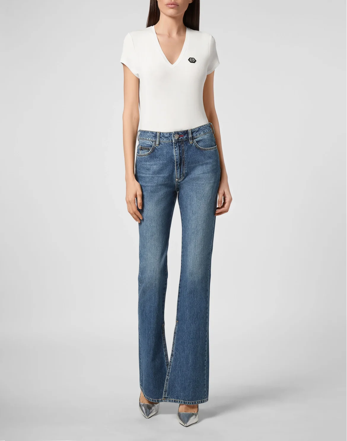Denim Trousers Flare Fit Iconic Plein, цвет: Синий
